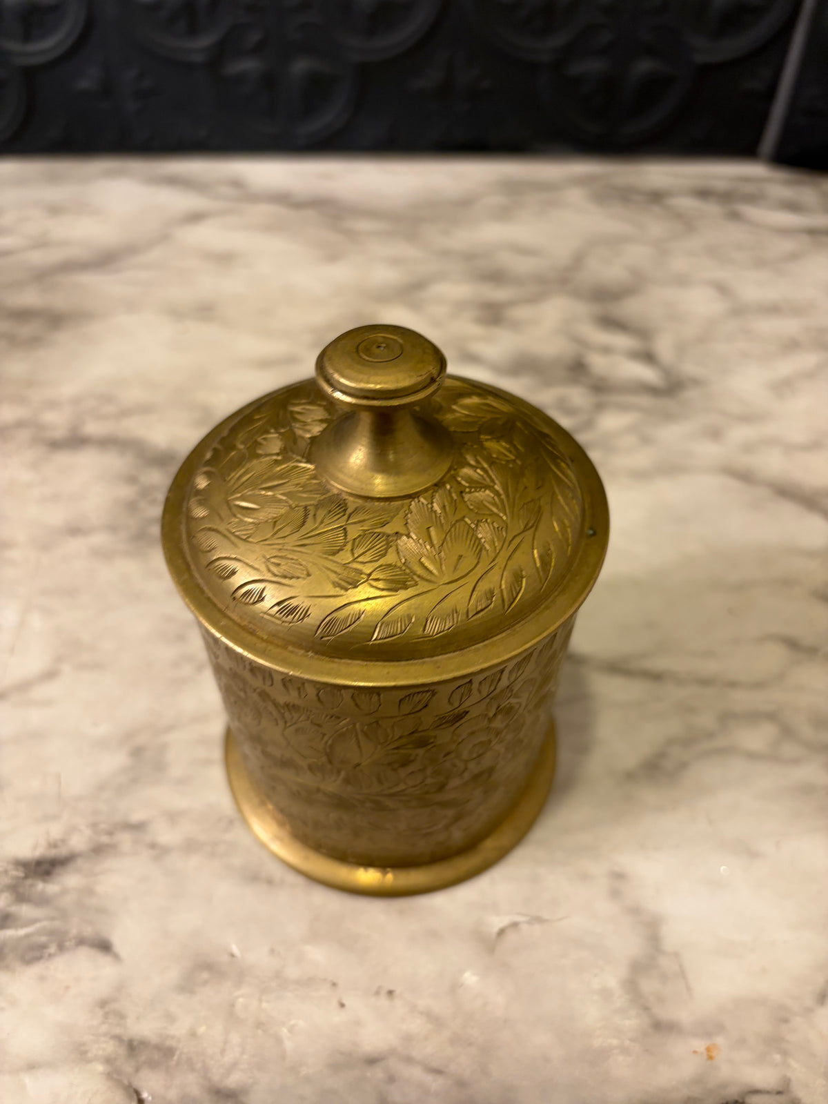 4.5" Etched Brass Canister with Leaves