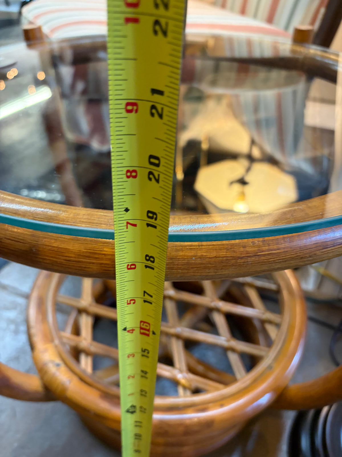 Round Bamboo Side Table with Glass Top
