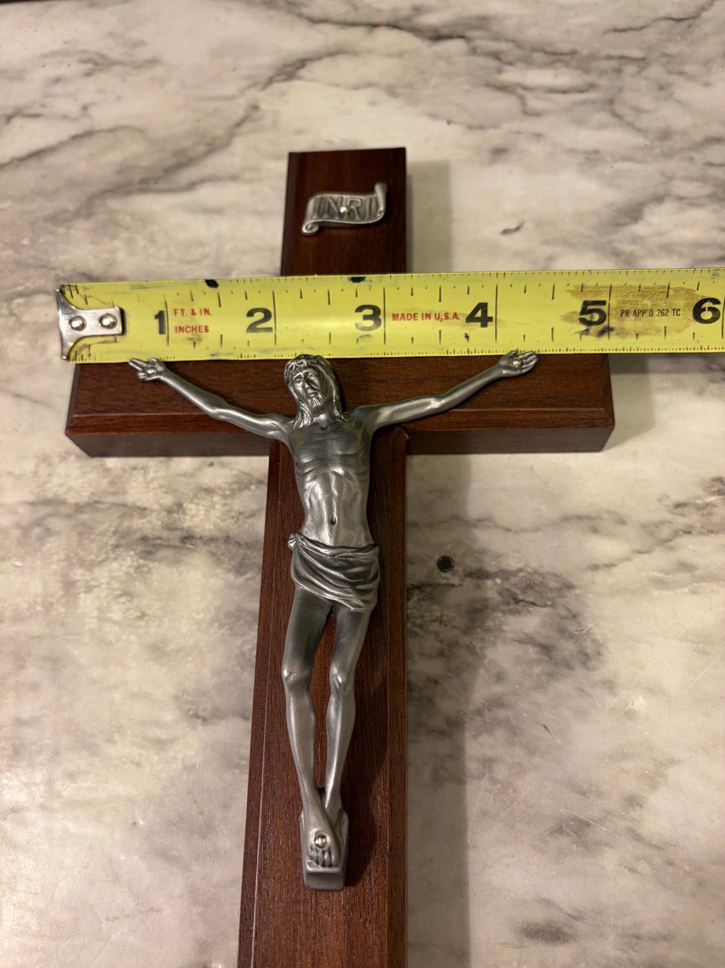 Wood Crucifix with Silver tone
