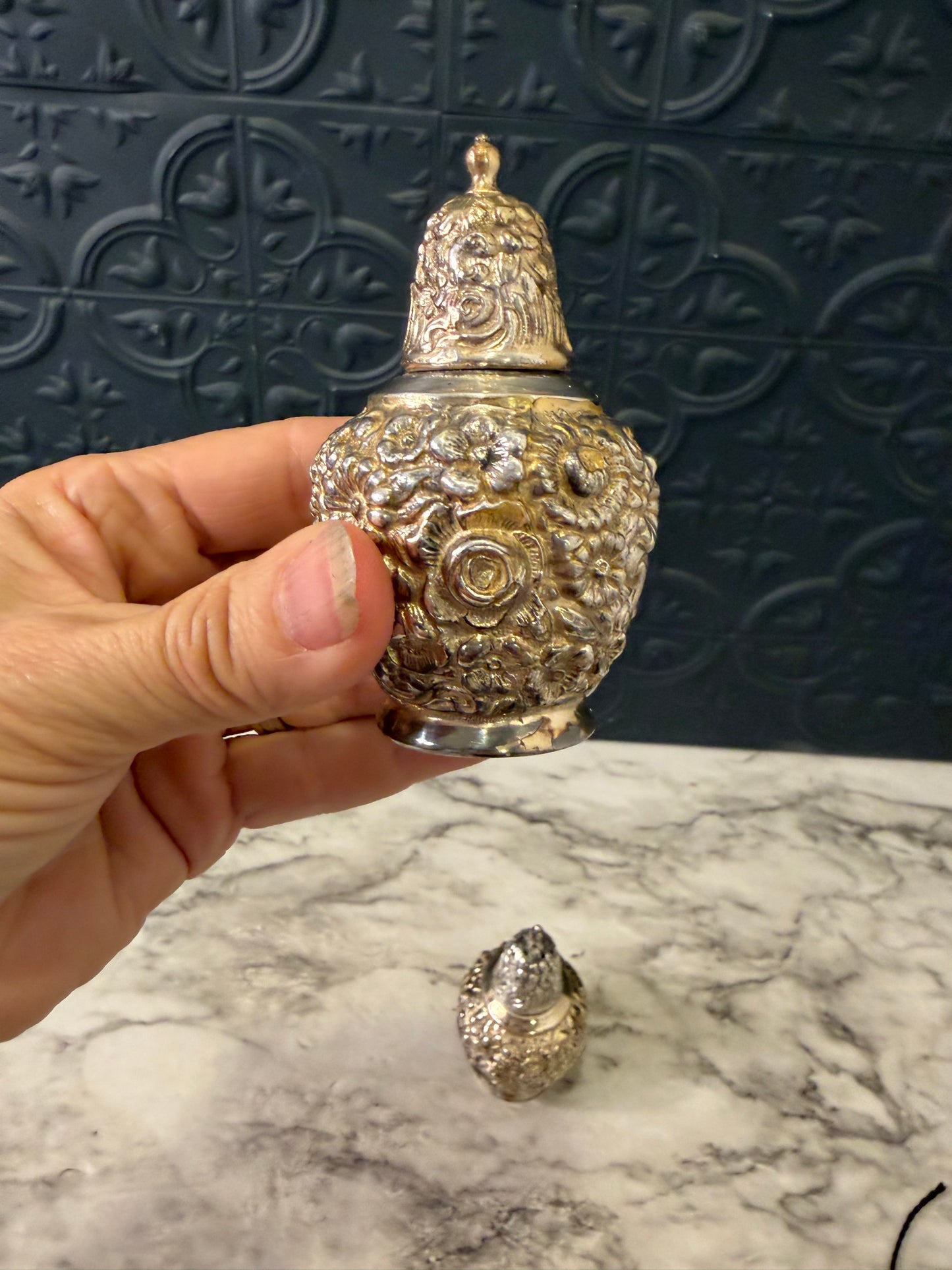 Silver plate Embossed Salt and Pepper by WB Manufacturing Co