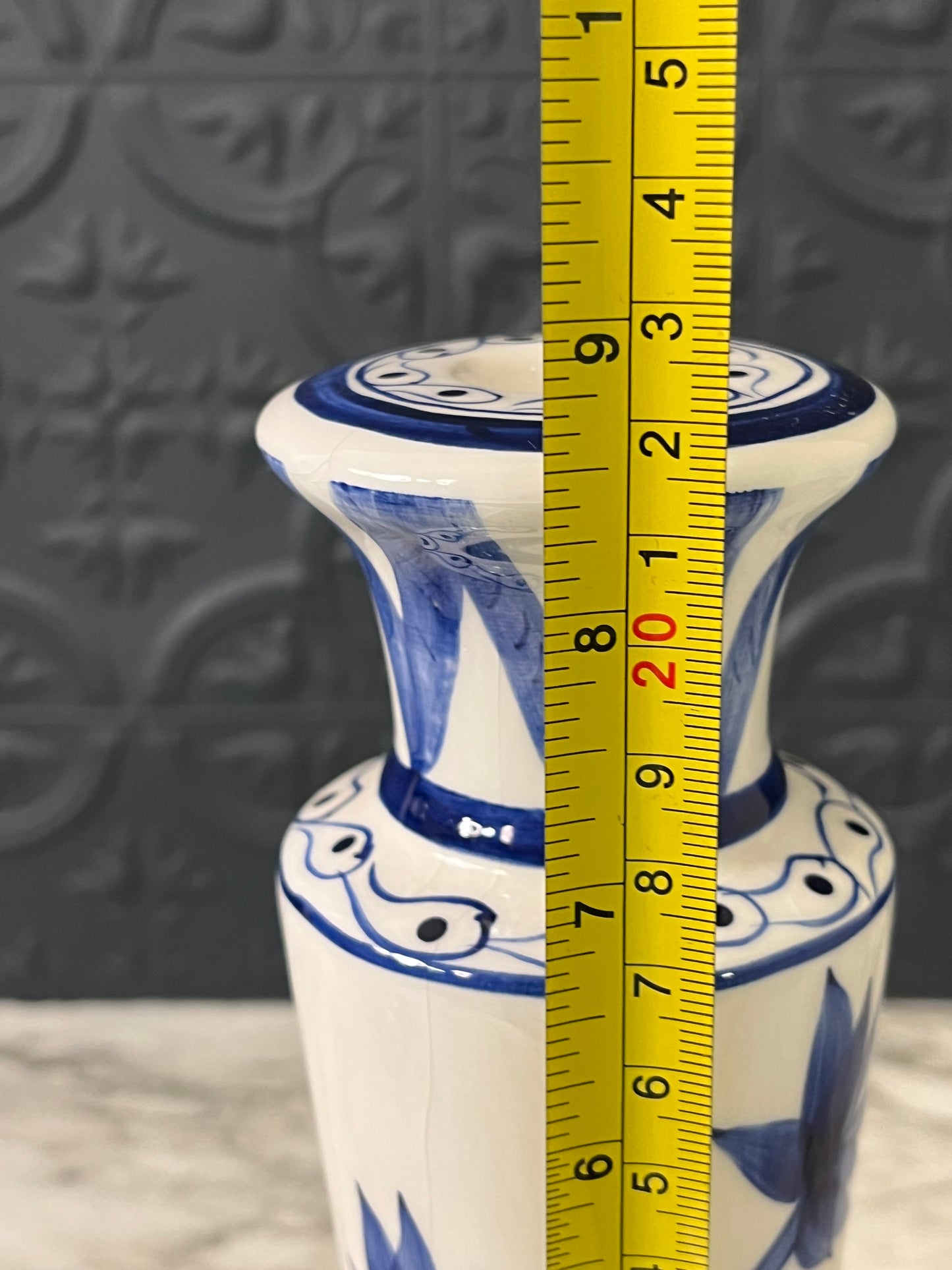 Blue and white Candle Holder 8.5:"