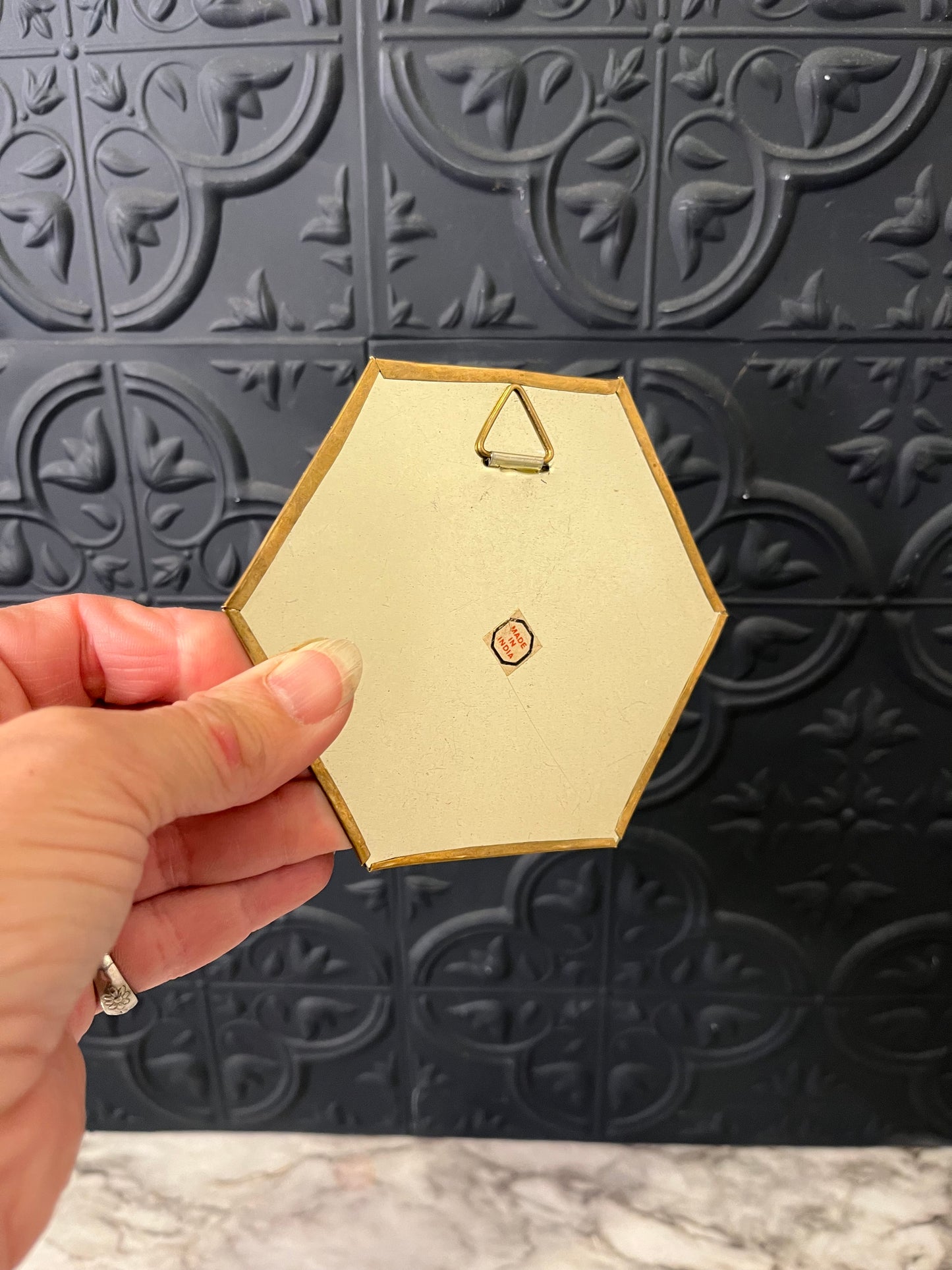 Small Hexagon Brass Mirror