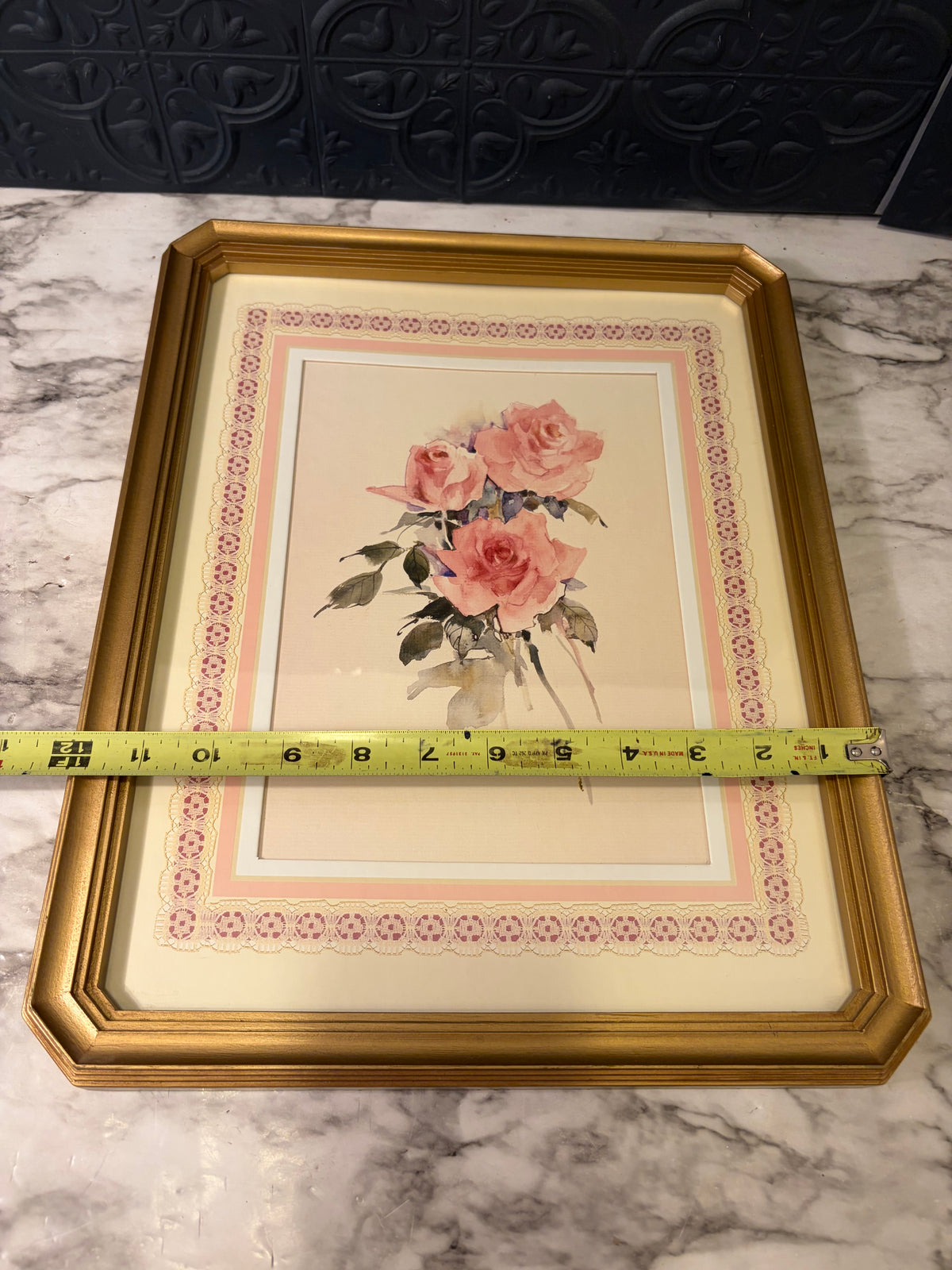Pink Rose Print Framed with bent corners