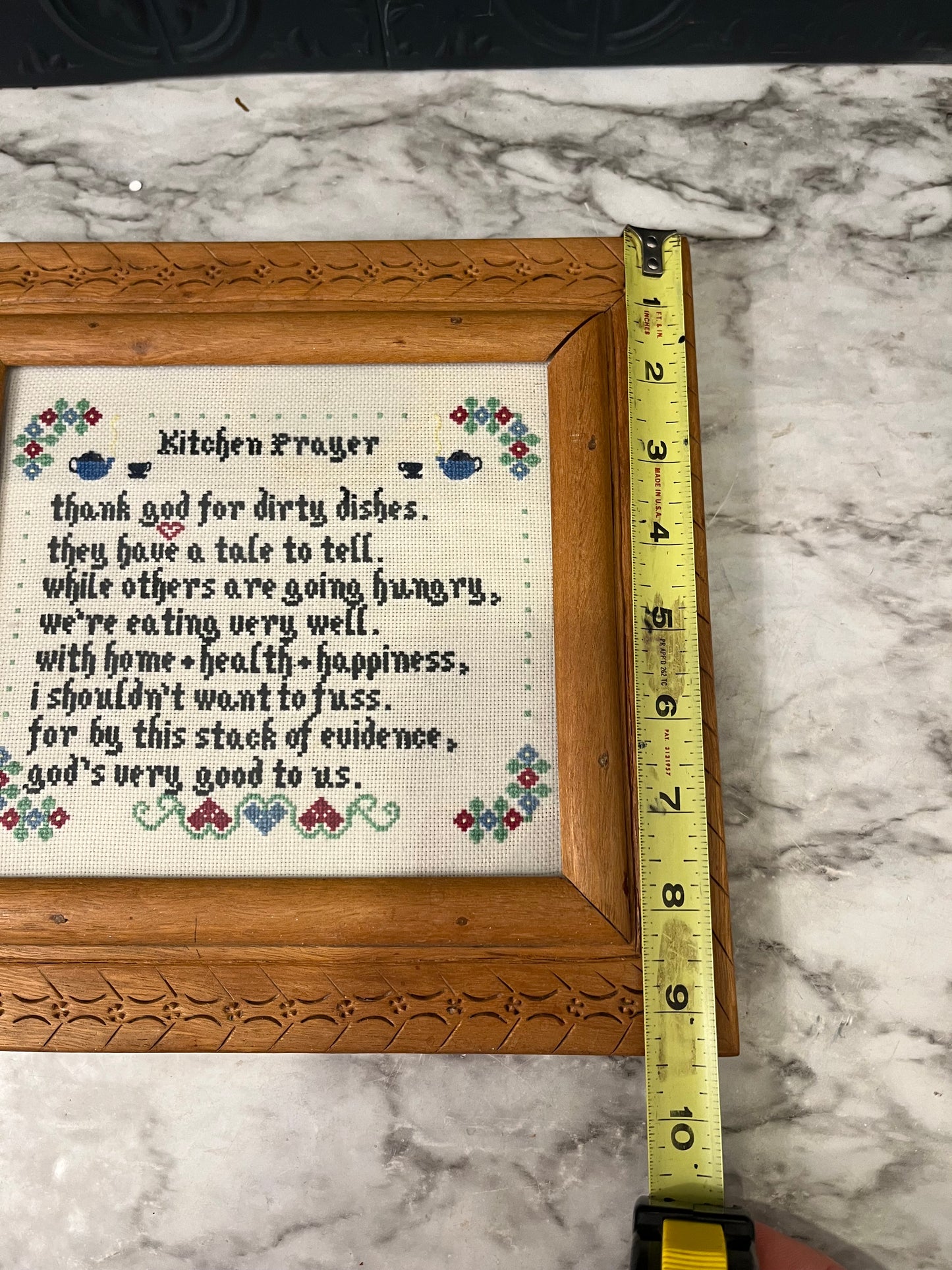 Kitchen Prayer Cross Stitch in Hand Carved Frame
