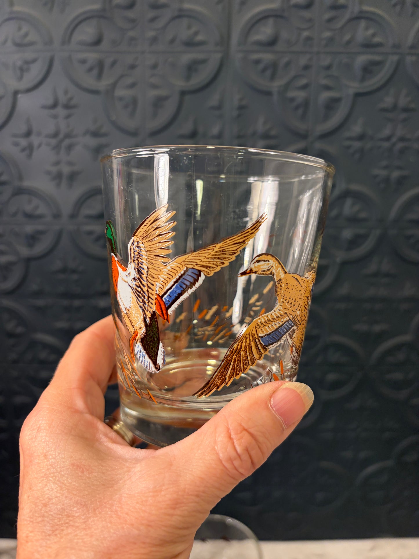 Libbey Whiskey Glasses with Flying Ducks x5