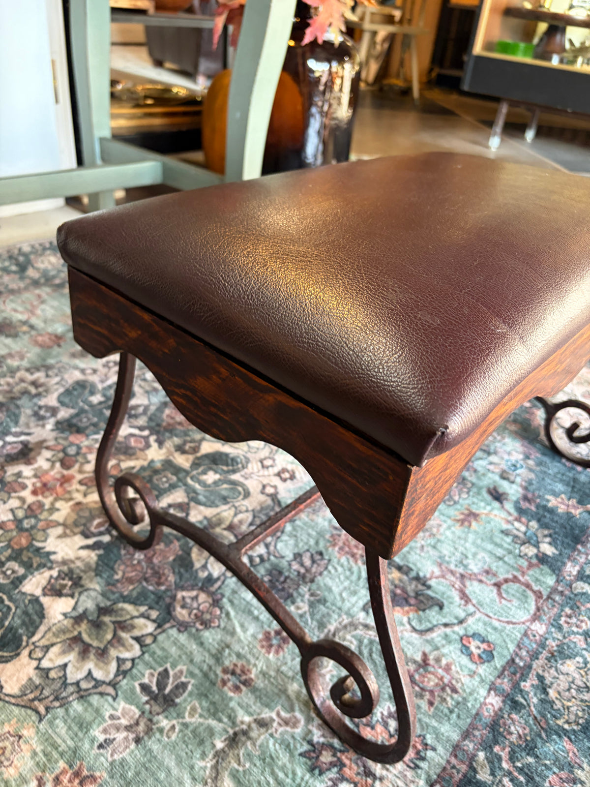 Metal Foot Stool with Faux Leather