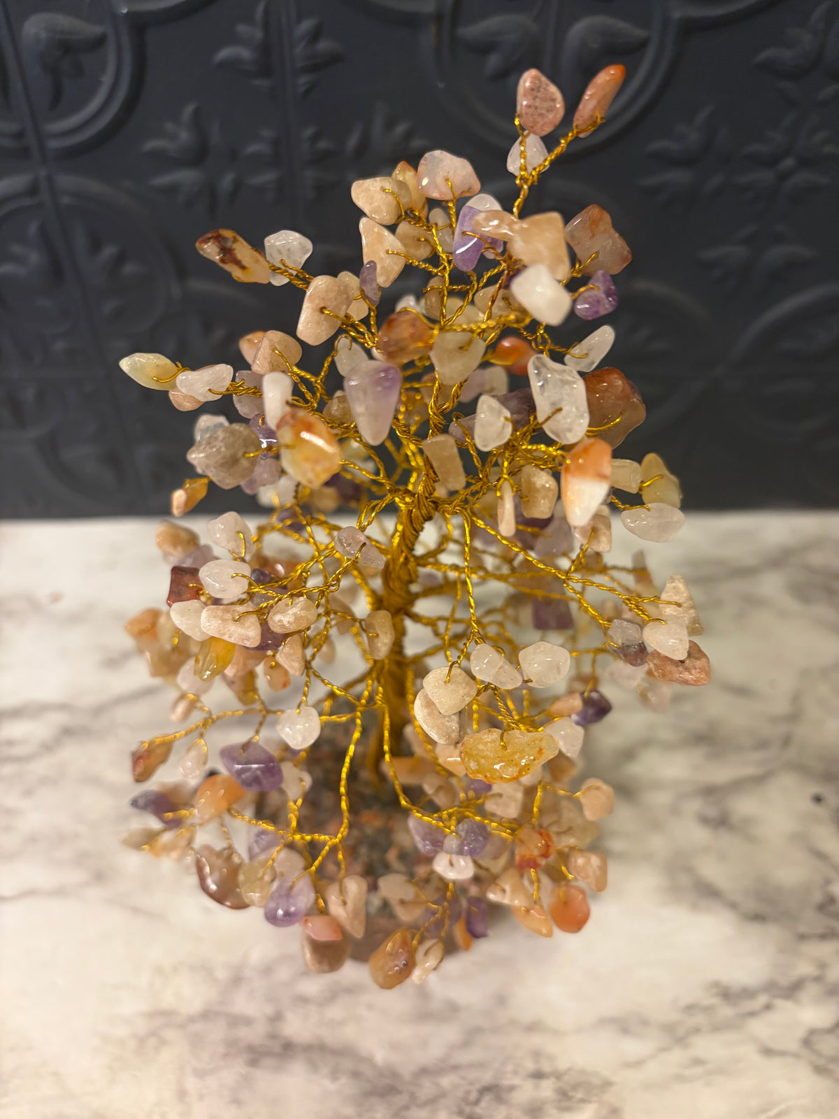 Gemstone Tree with Circular Wood Base