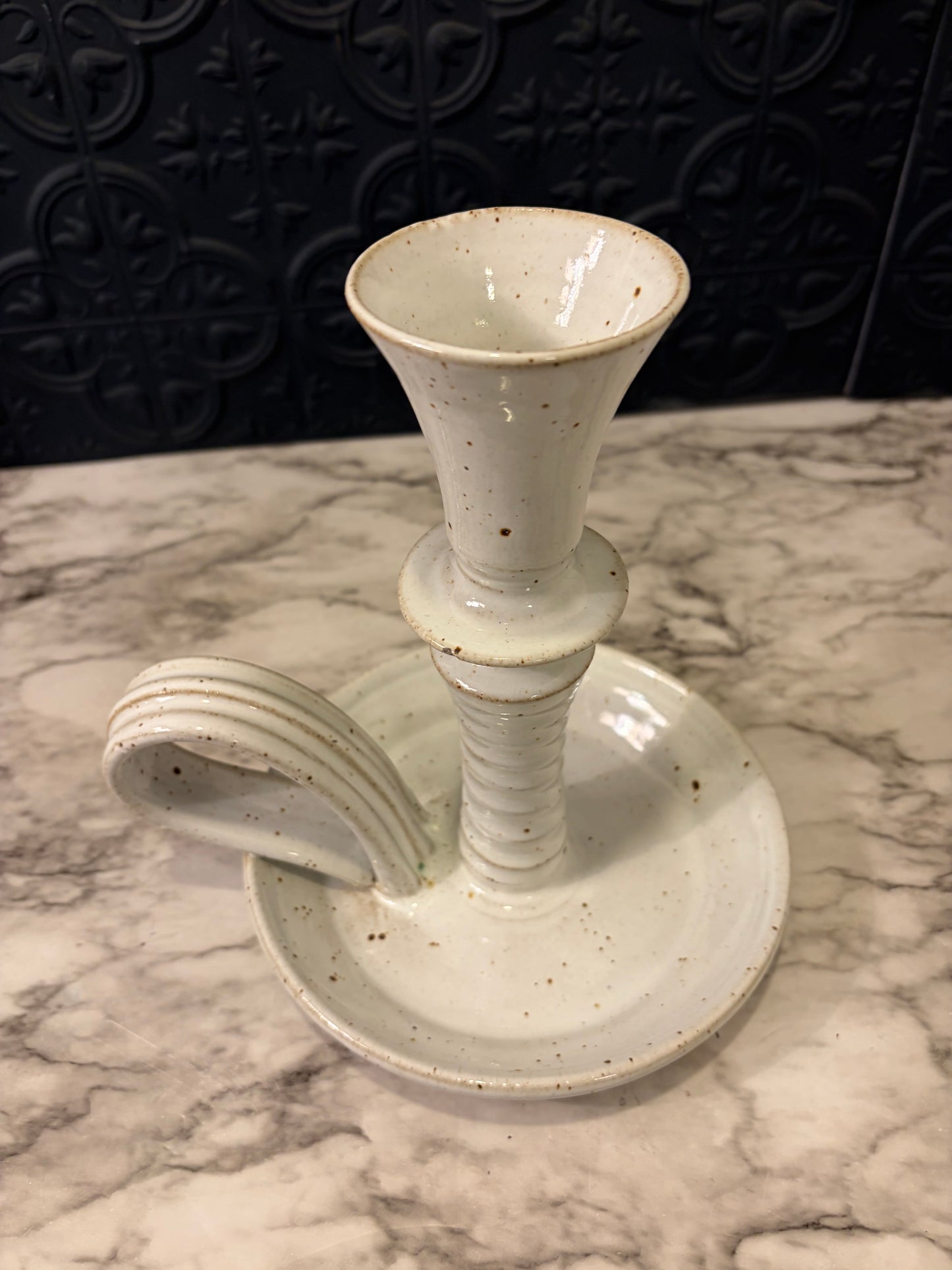 Tyner White Pottery Chamberstick Holder
