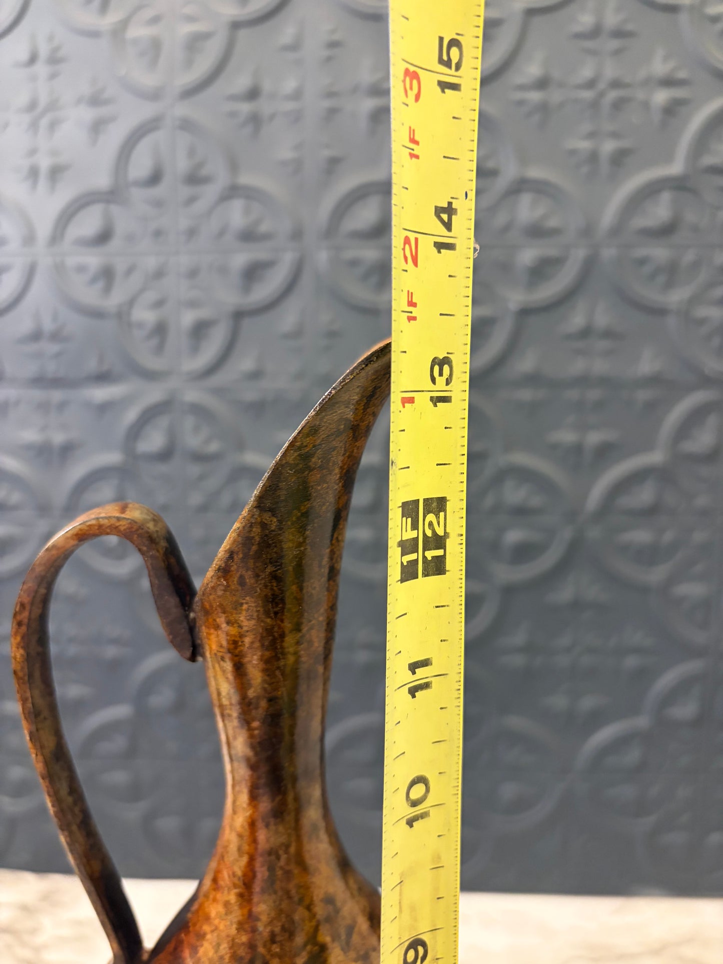Brown Metal Decorative Skinny Pitcher