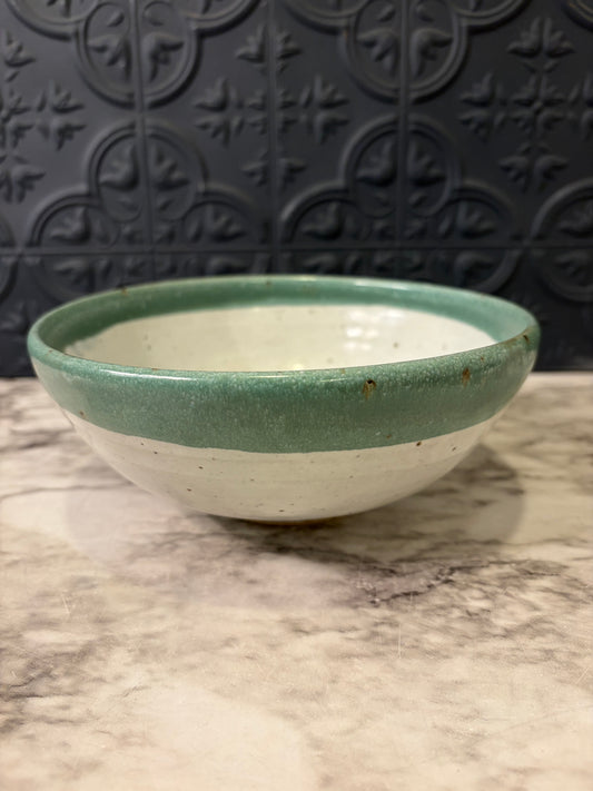 Studio Pottery Bowl with Green Rim