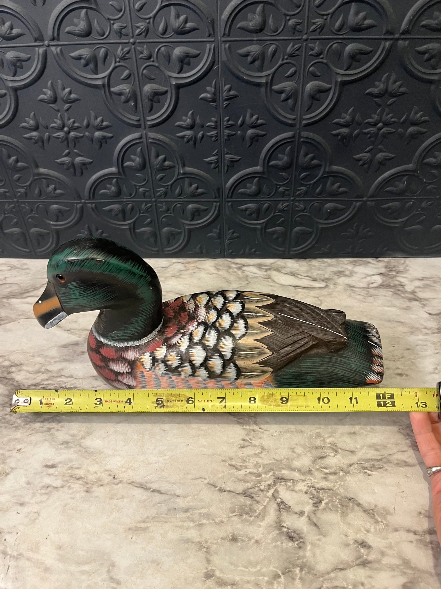 Hand Painted Wood Carved 11" Duck