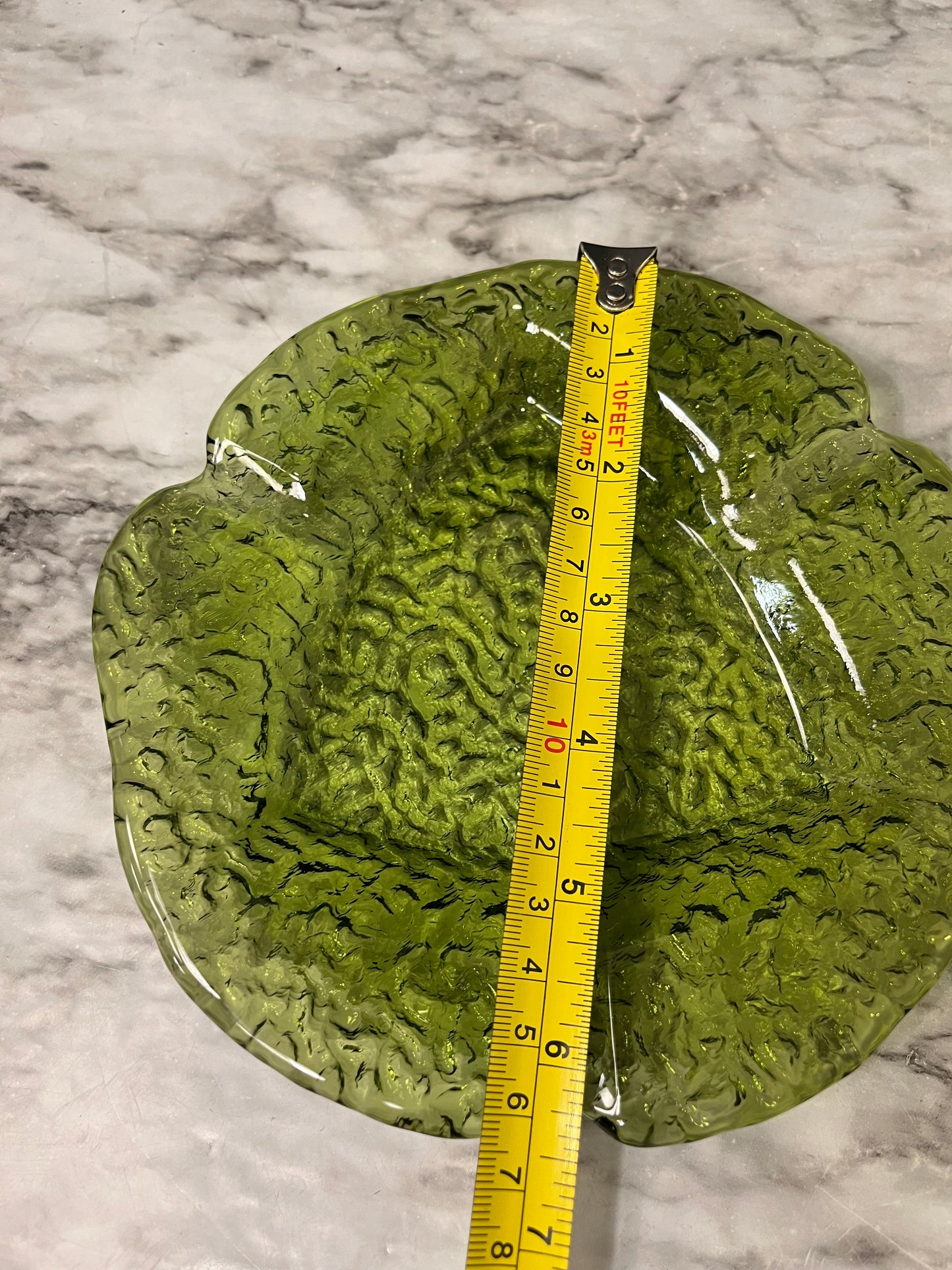 Green Glass Crinkle Ashtray