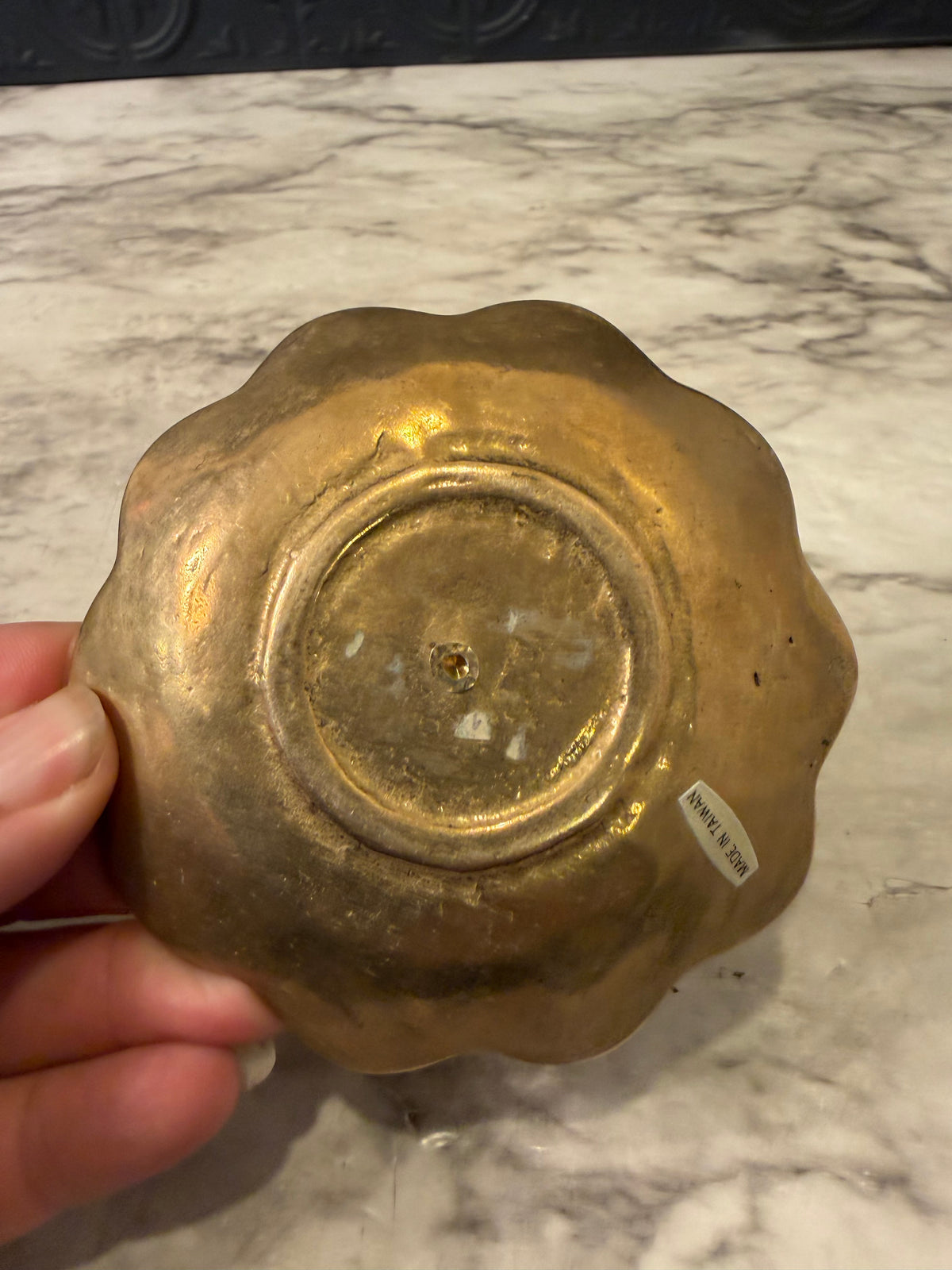 Brass Flower Shape Pillar Dish 4"