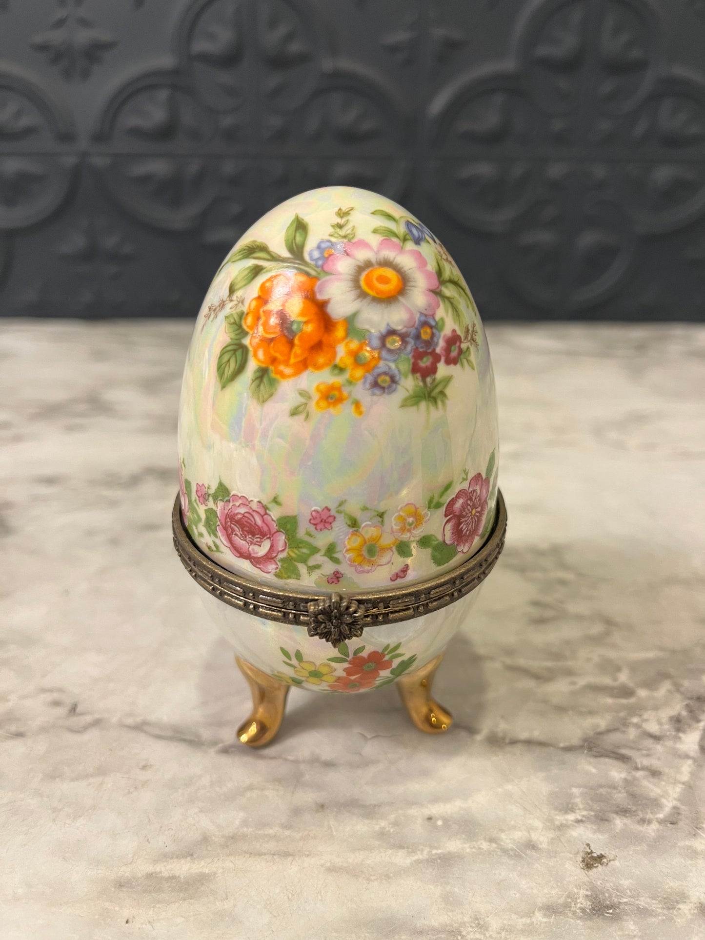 Porcelain Floral Egg Trinket Box