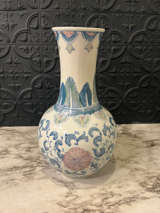 Ceramic Blue white and Pink Vase
