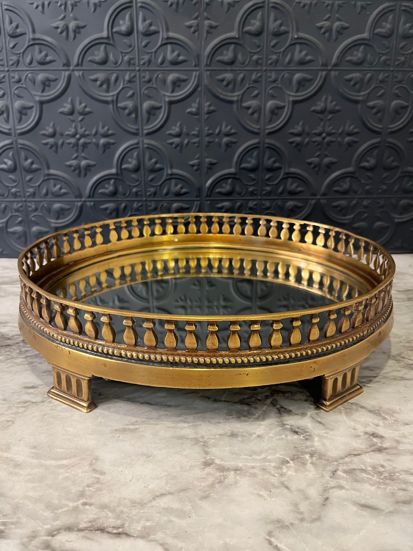 Heavy Brass and Mirror Footed Tray