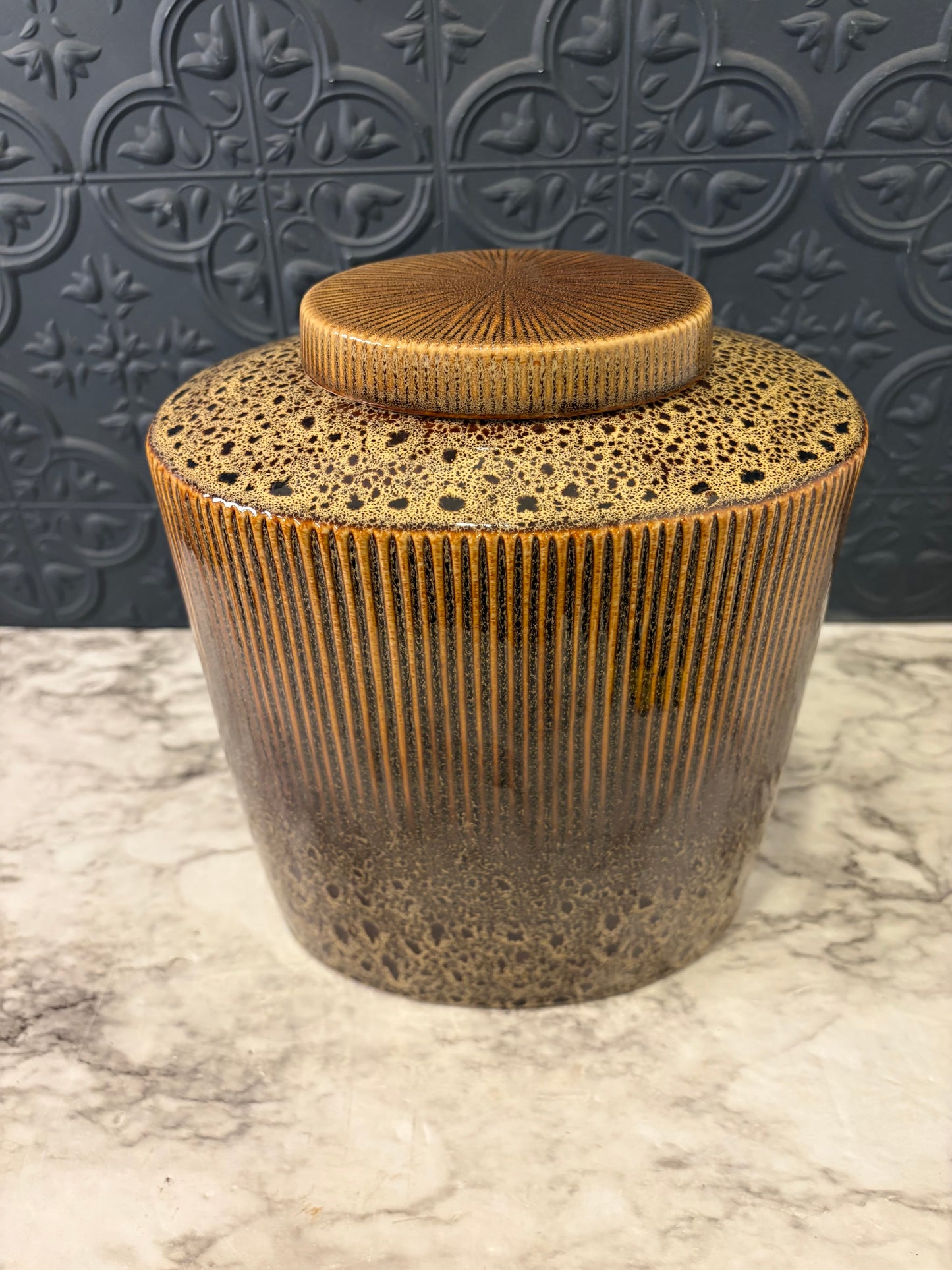 Ceramic Lidded Vase with Earth Tones