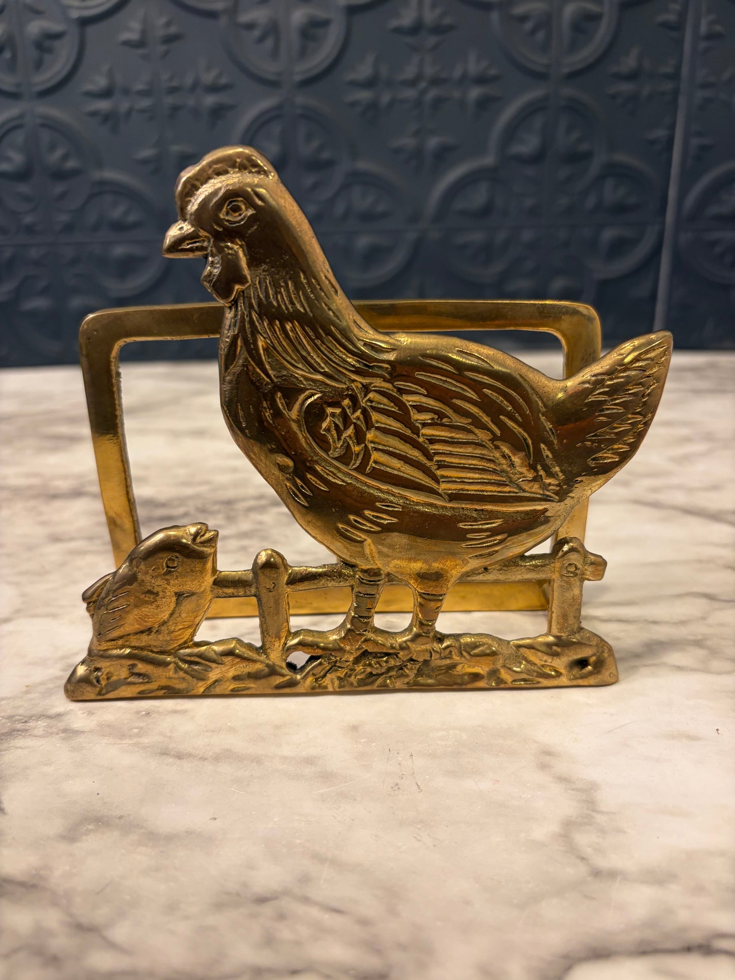 Hen and Chick Brass Letter Holder
