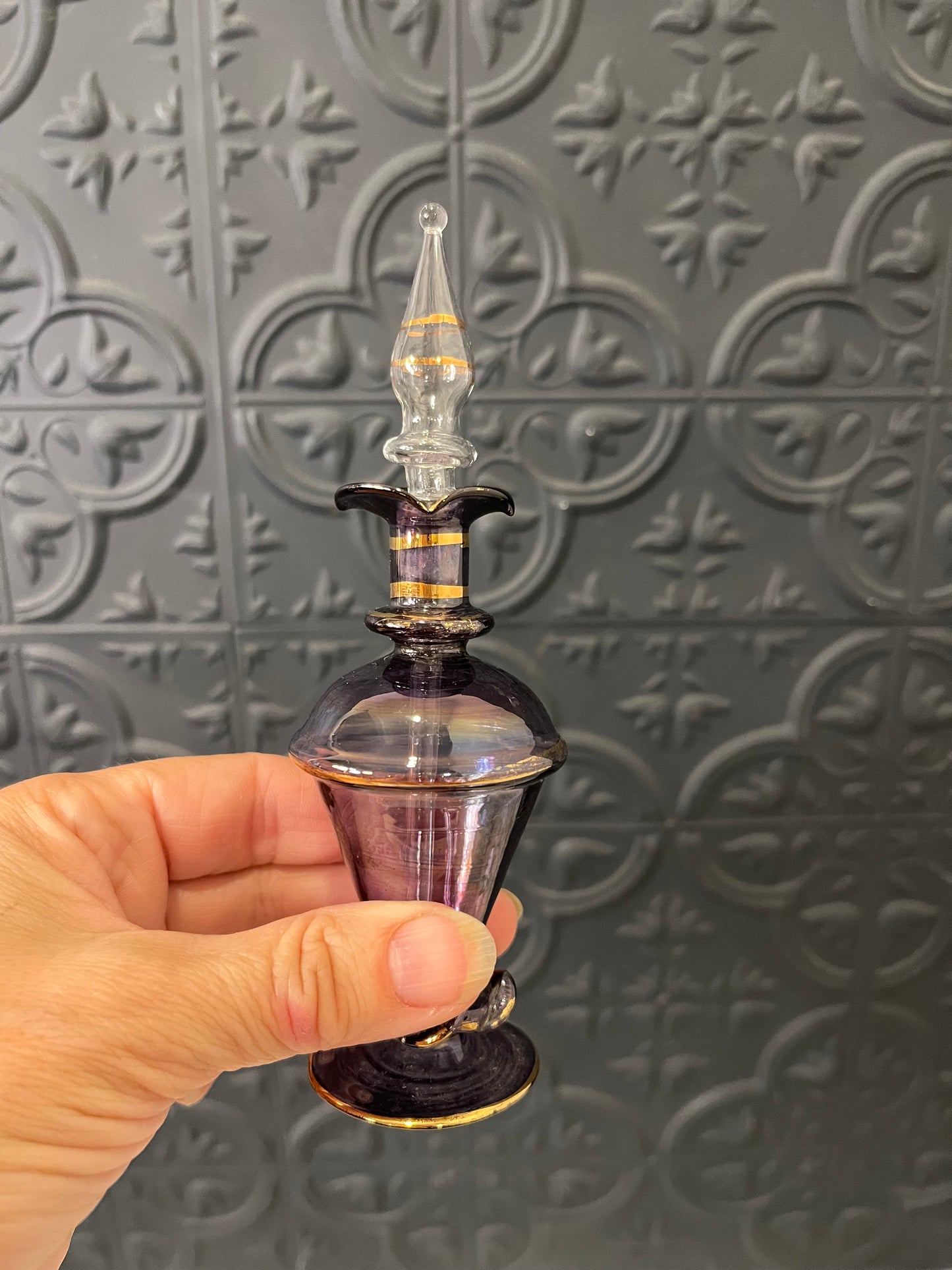Purple Blown Glass Perfume Bottle