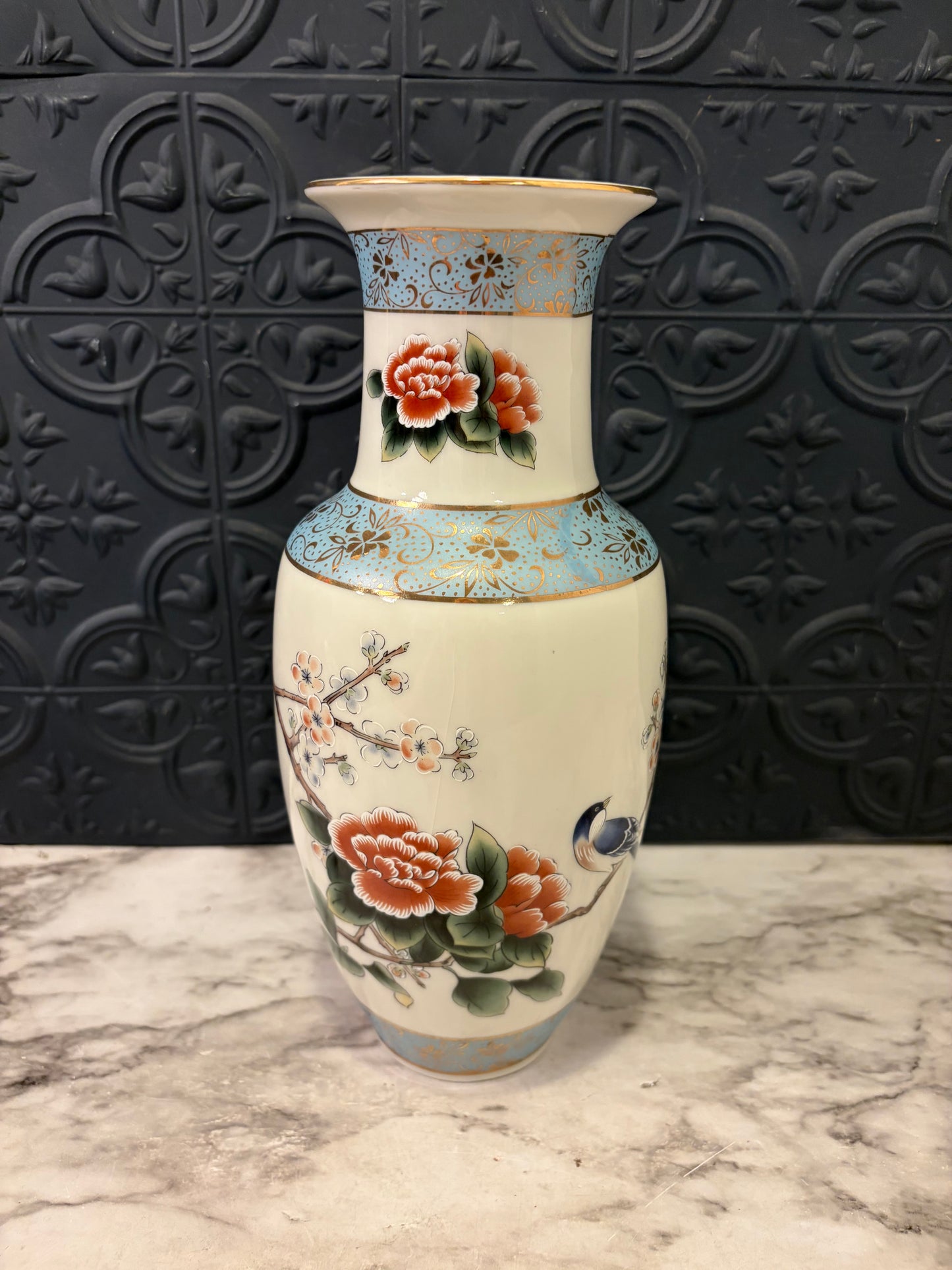 Asahi White Vase with Peonies