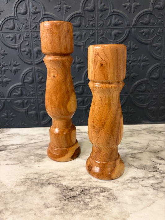 Set of 2 Handmade Light Wood Candle Holders