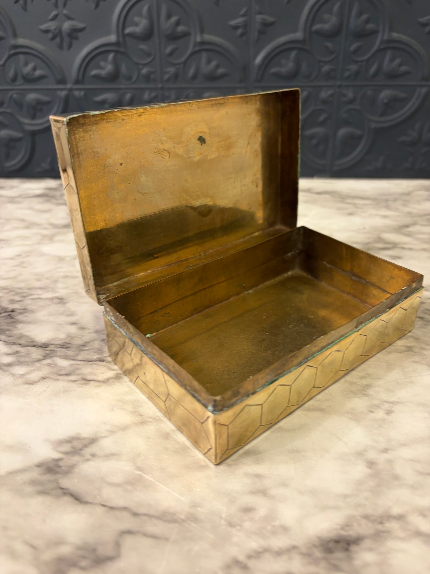 Brass Box with Honeycomb Pattern