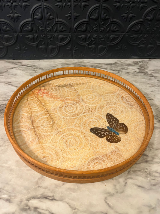 Round Bamboo Tray with Butterfly
