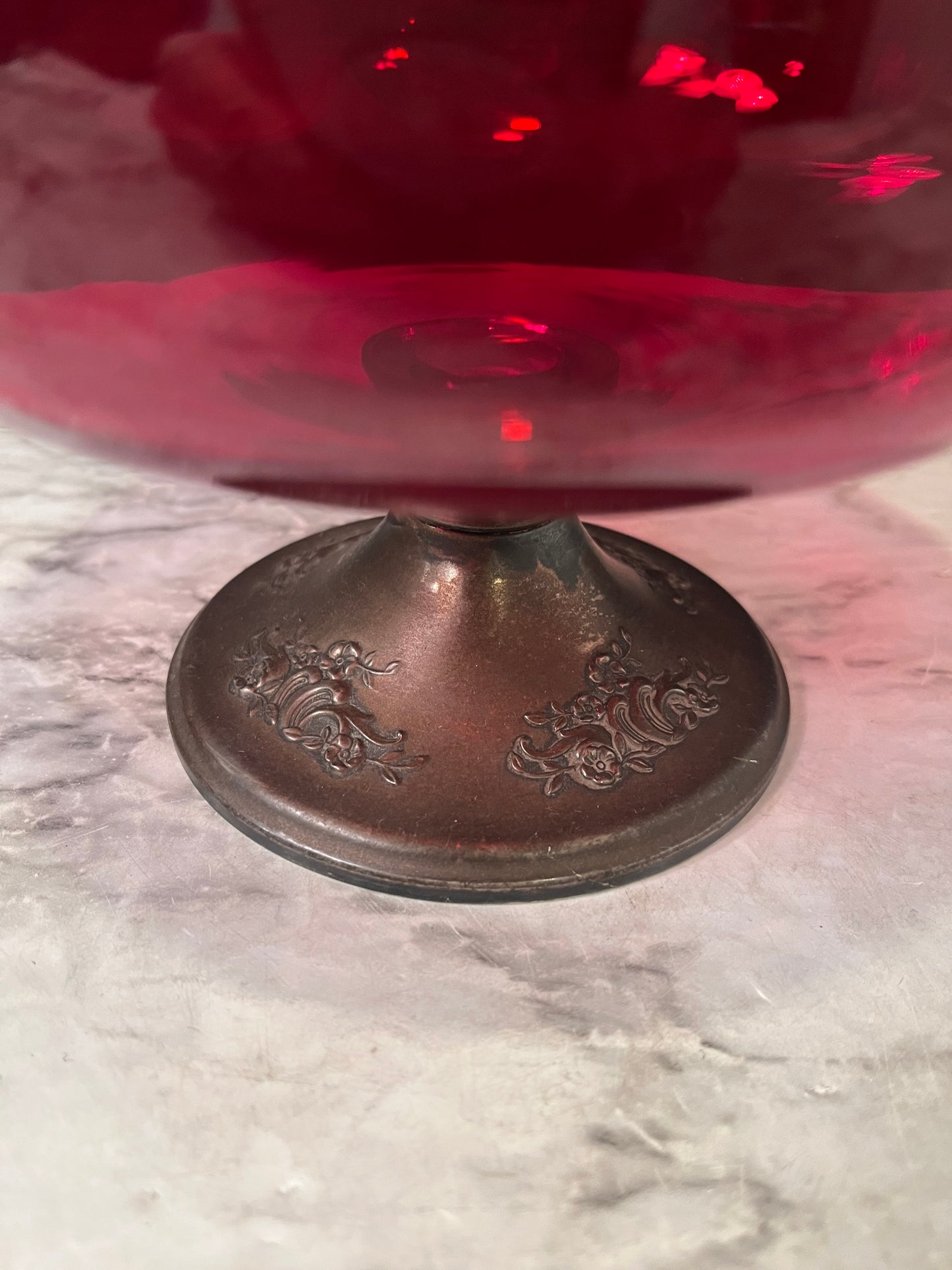 Vintage Gorham Sterling Silver Ruby Red Glass Pedestal Bowl