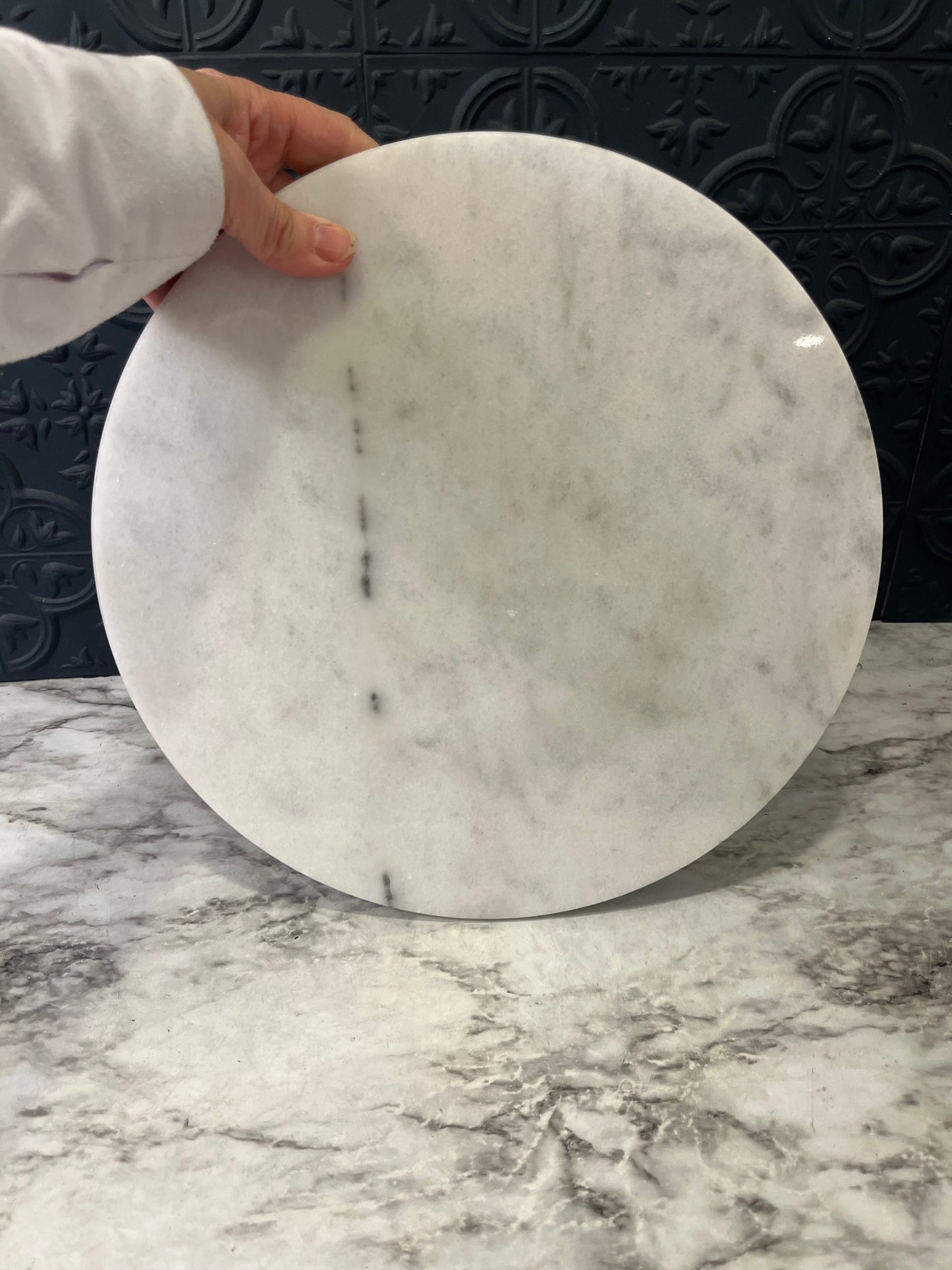 11.5   Round White Marble Tray with Grey