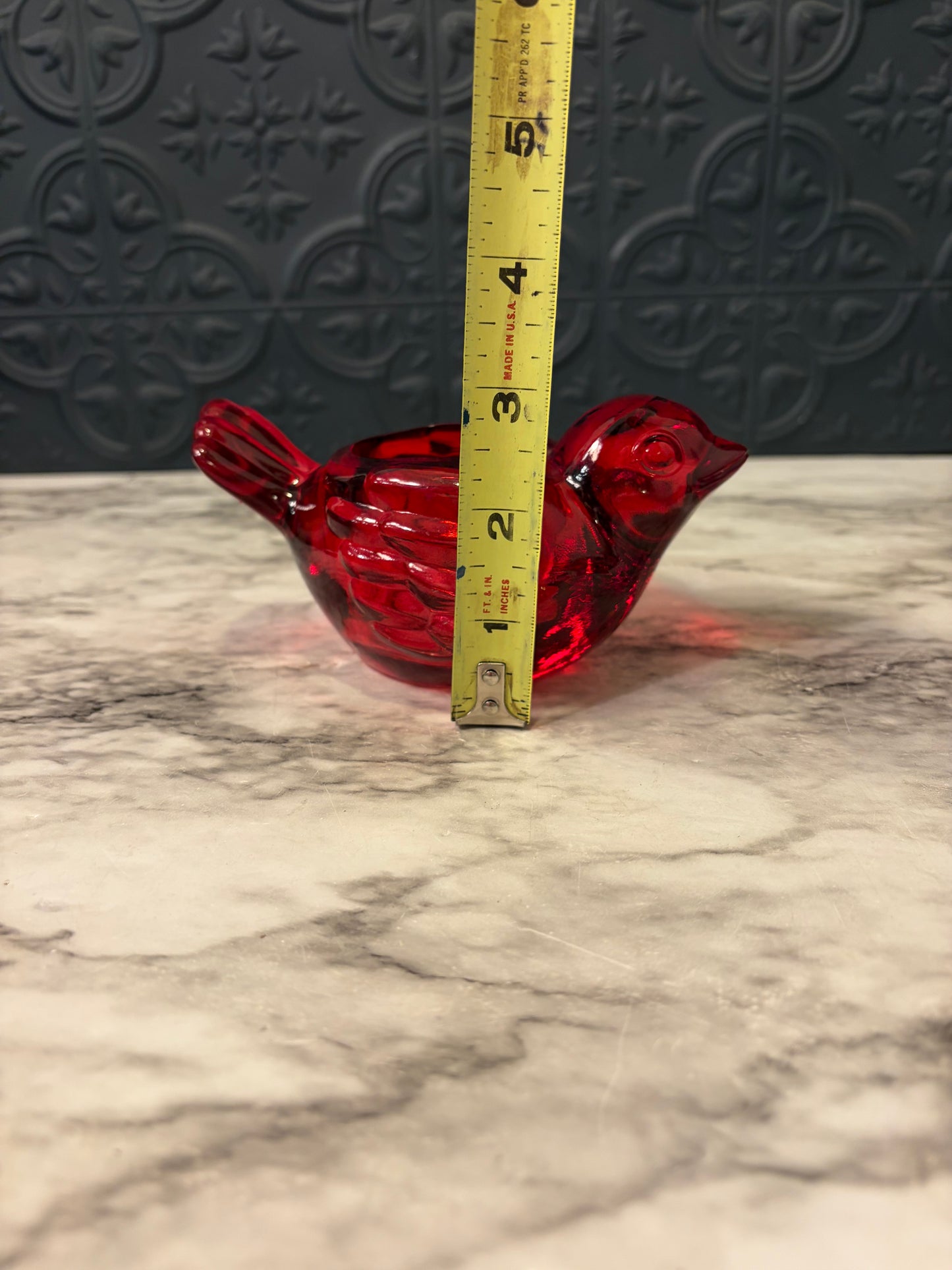 Red Glass Bird Votive Holder