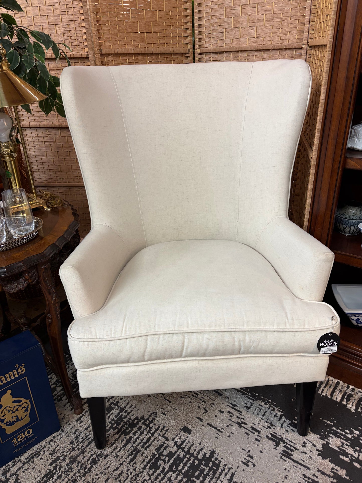 White Fabric Wingback Chair