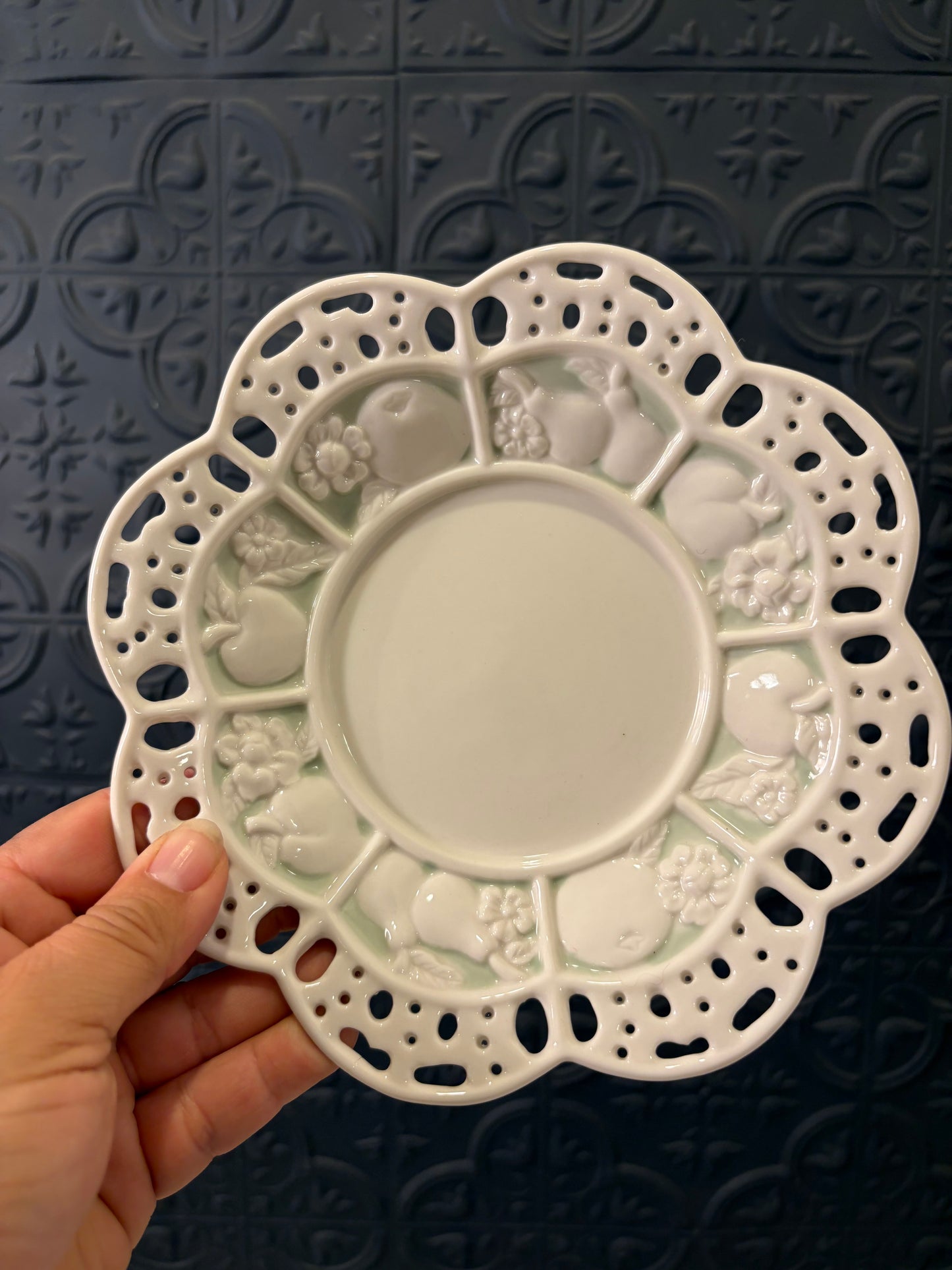 Avon China Porcelain Plate with Light Green Fruit Detail