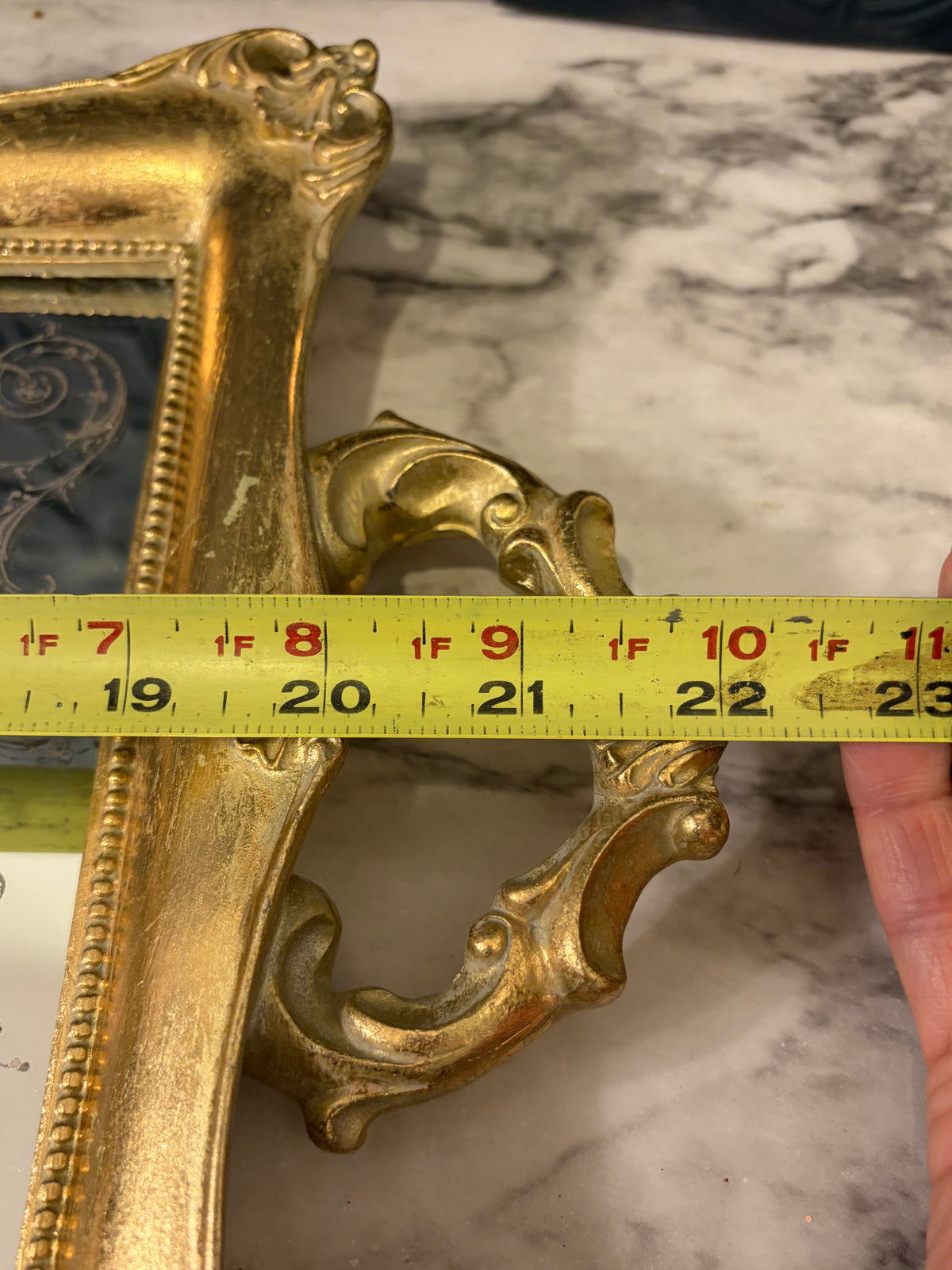 Rectangle Ornate Gold Tone Tray with Gold Design on Mirror AS IS
