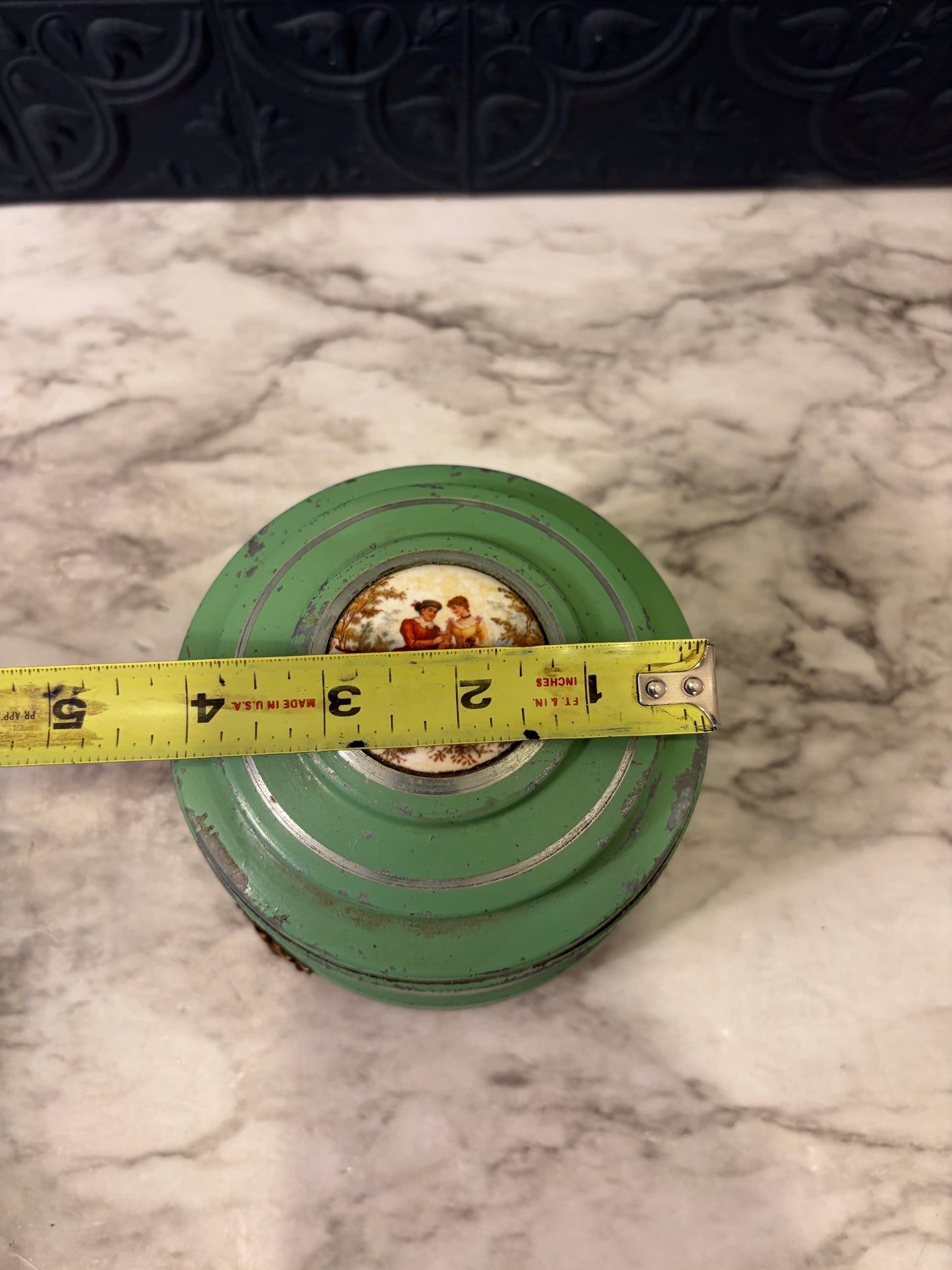 Teal Metal Antique Powder Box