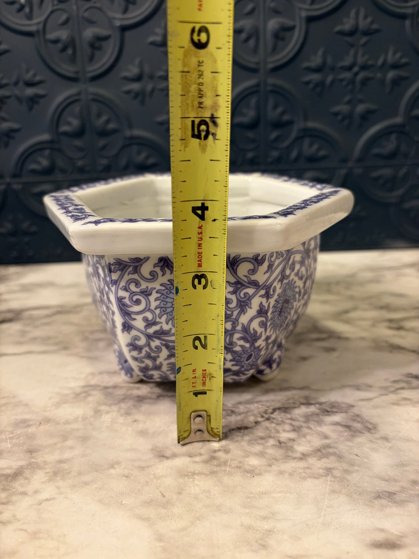 Hexagon Blue and White Planter