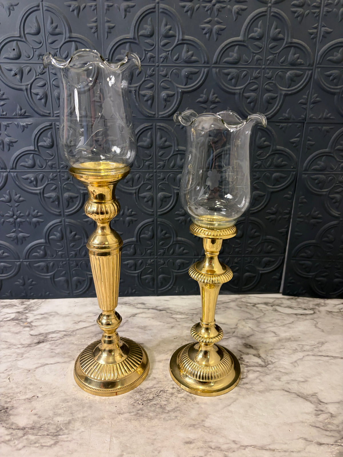 Shiny Brass set of mixed matched candle HOlders with Votive cups