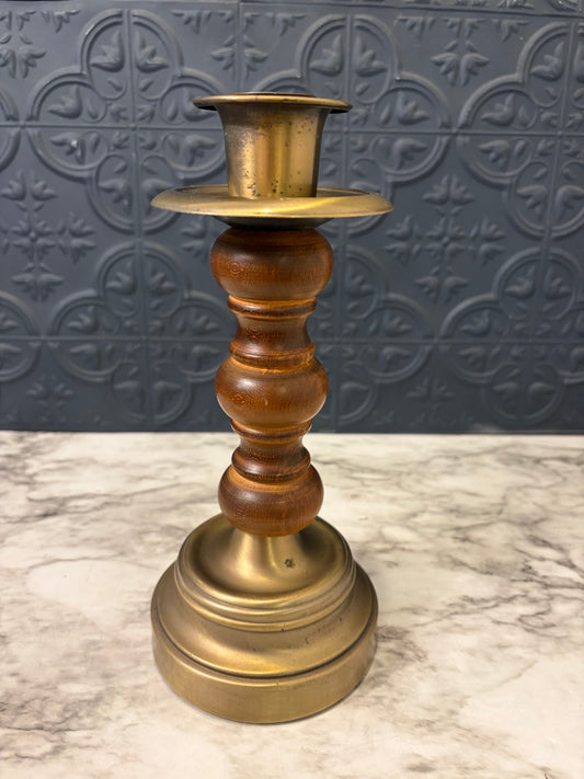 Wood and Brass Candlestick 9"