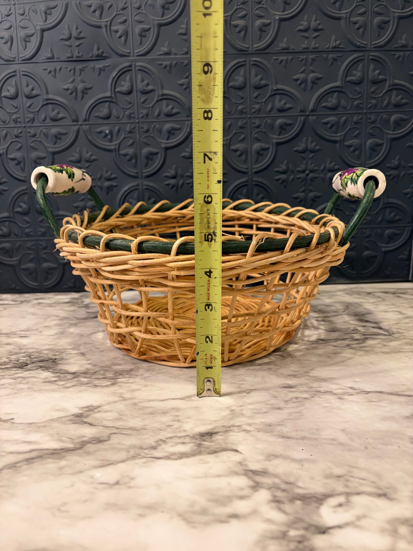 Wicker Basket with Porcelain Handles