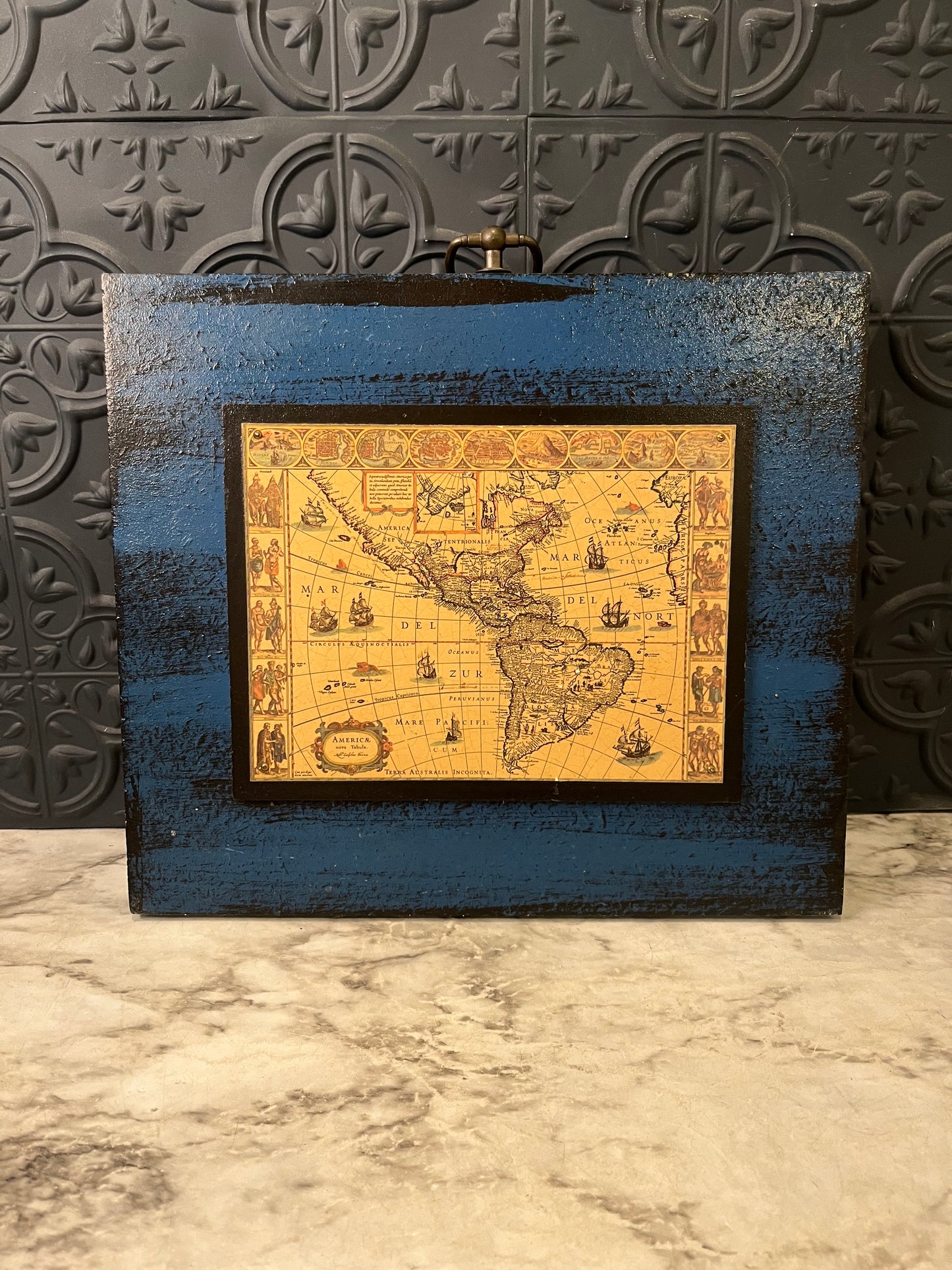 Map on Blue Background