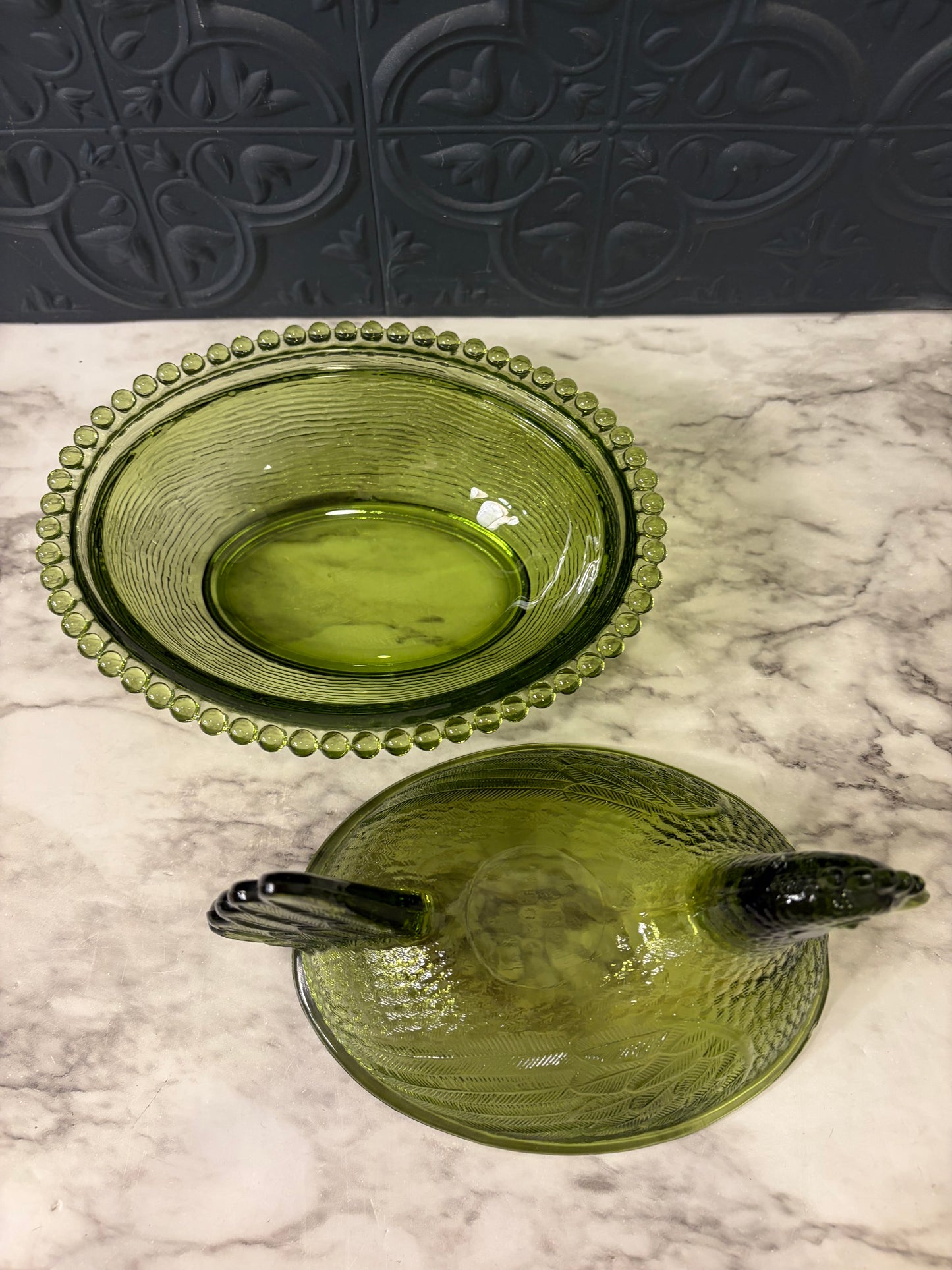 Green Glass Hen on Nest
