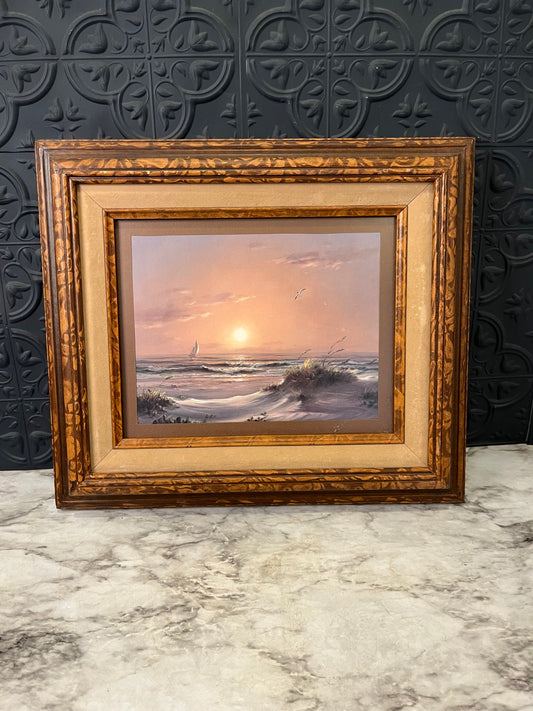 Ocean print in frame with cream velvet mat