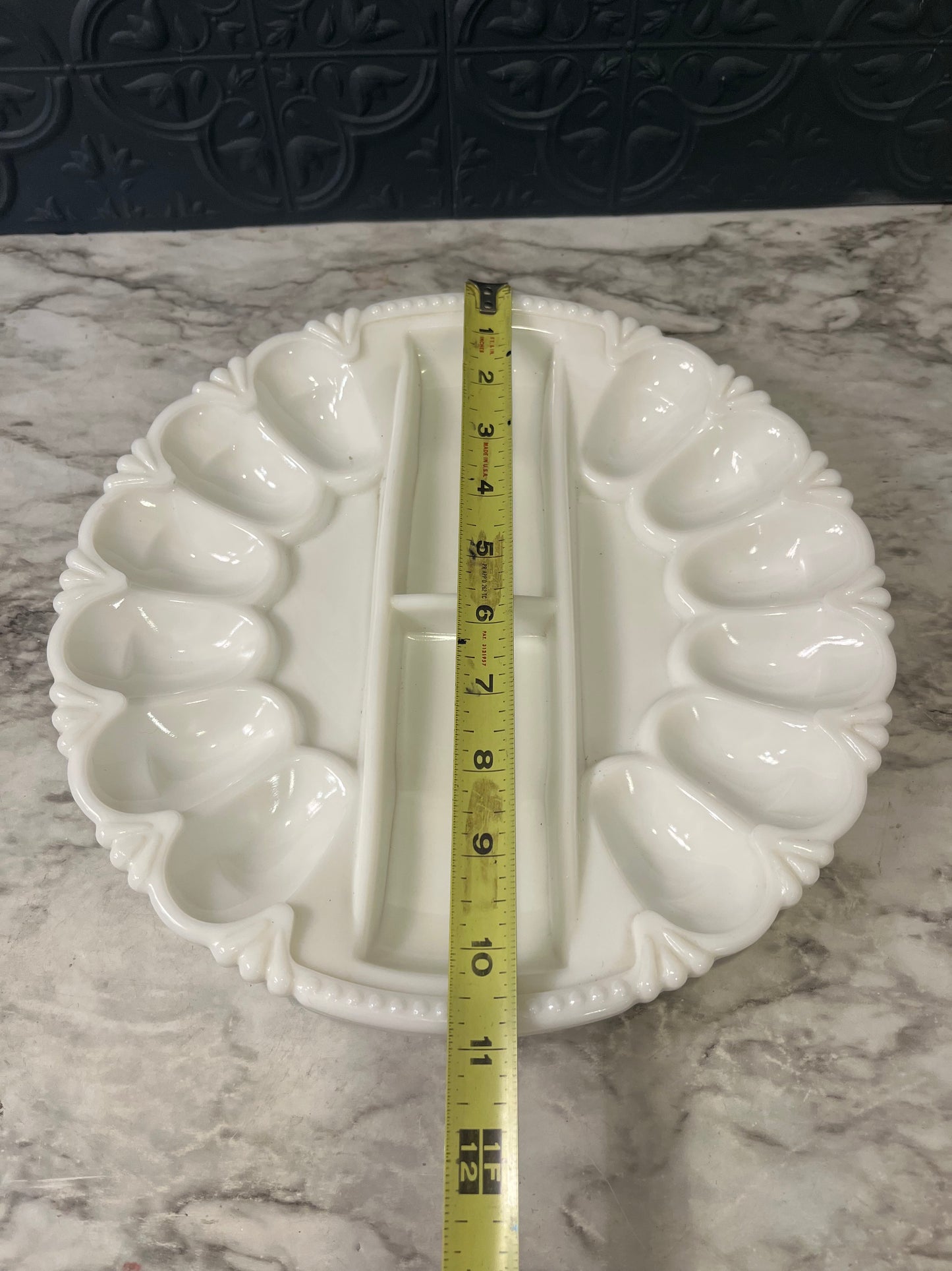 LE Smith Milk Glass Devilled Egg Platter