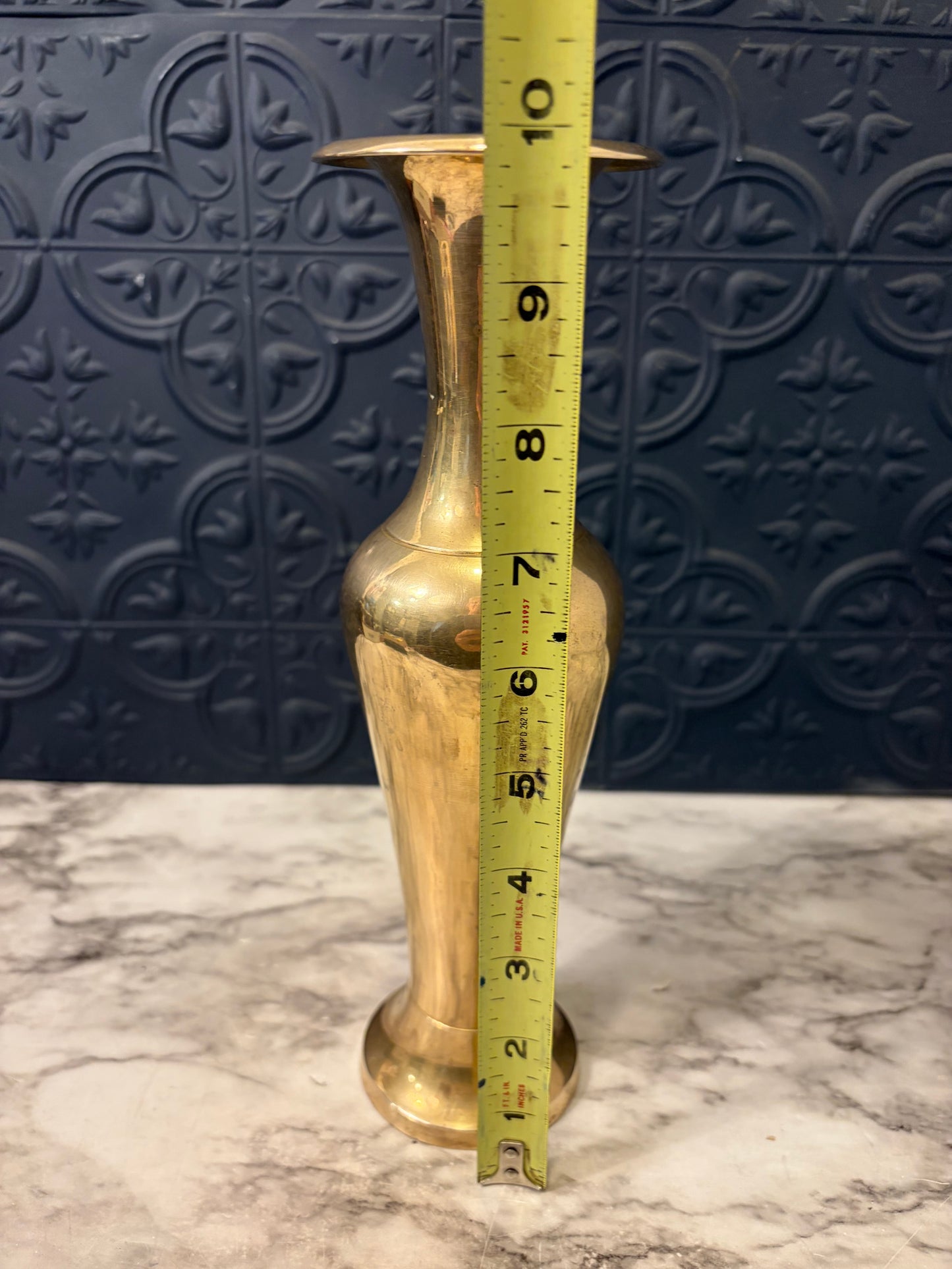 Shiny Brass Fluted Vase 10"