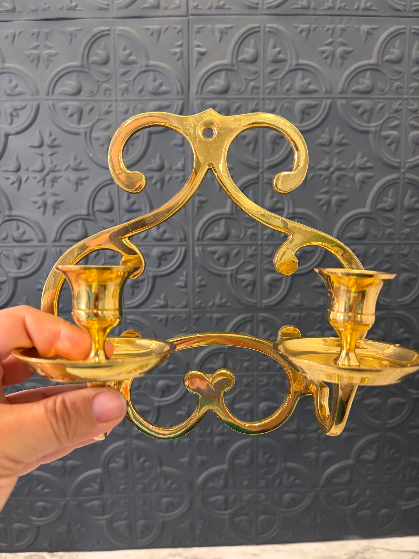 Hollywood Regency Double Brass Candle Sconce Set of 2