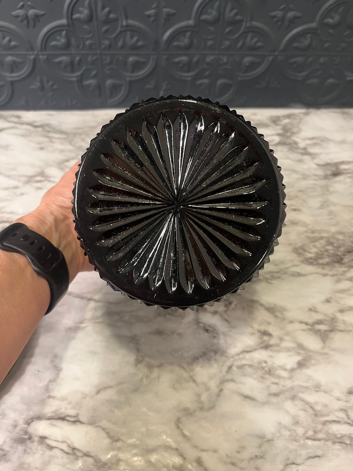 Indiana Glass Black Diamond Point Jar with Lid