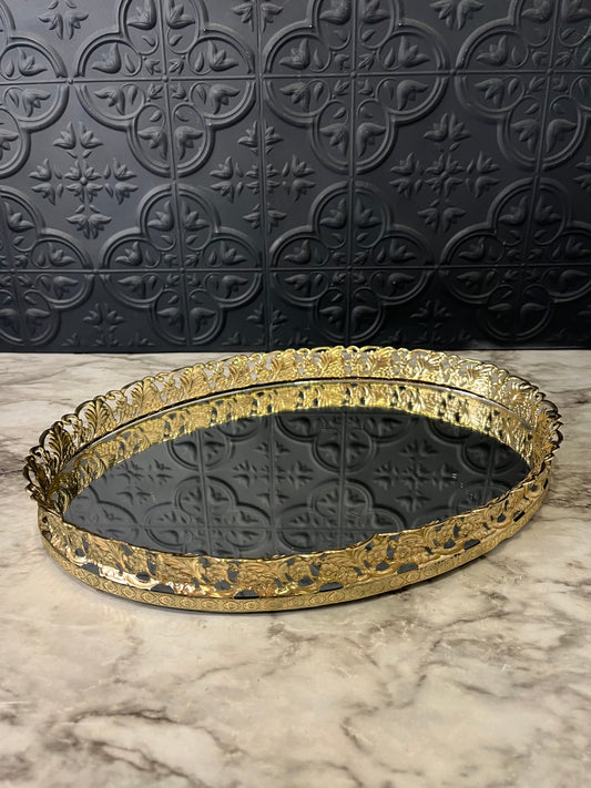 Oval Brass Filigree Mirror Tray 13"