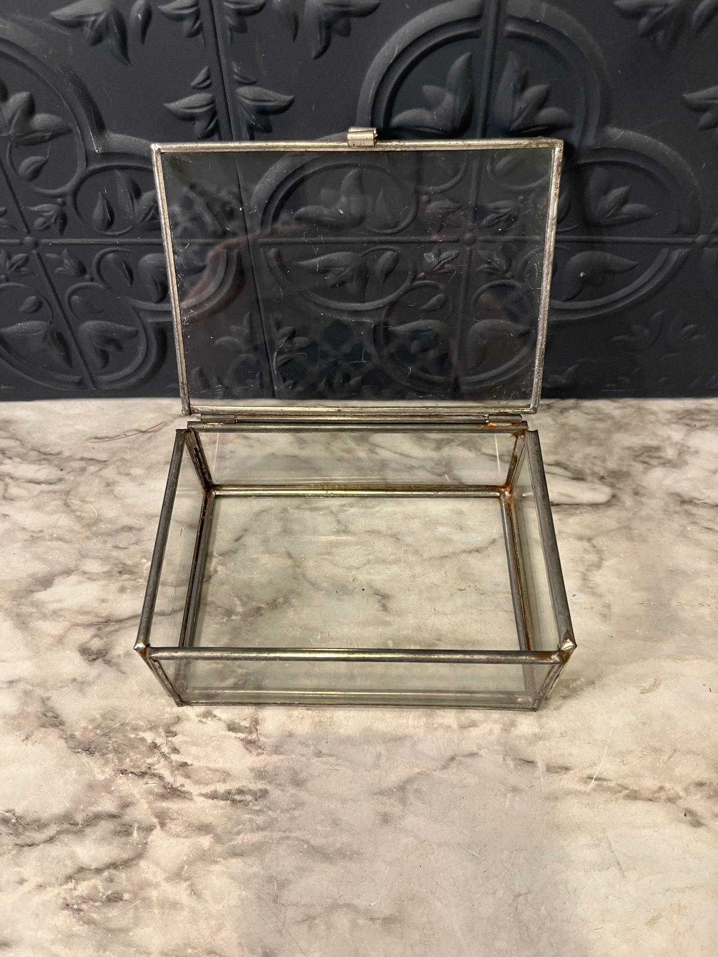 Square Silver Tone and Glass Box