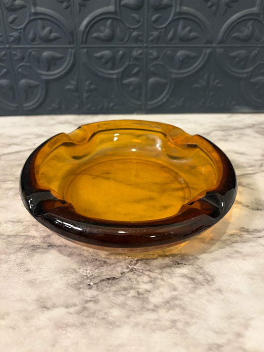 Amber Glass Round Ashtray 6"