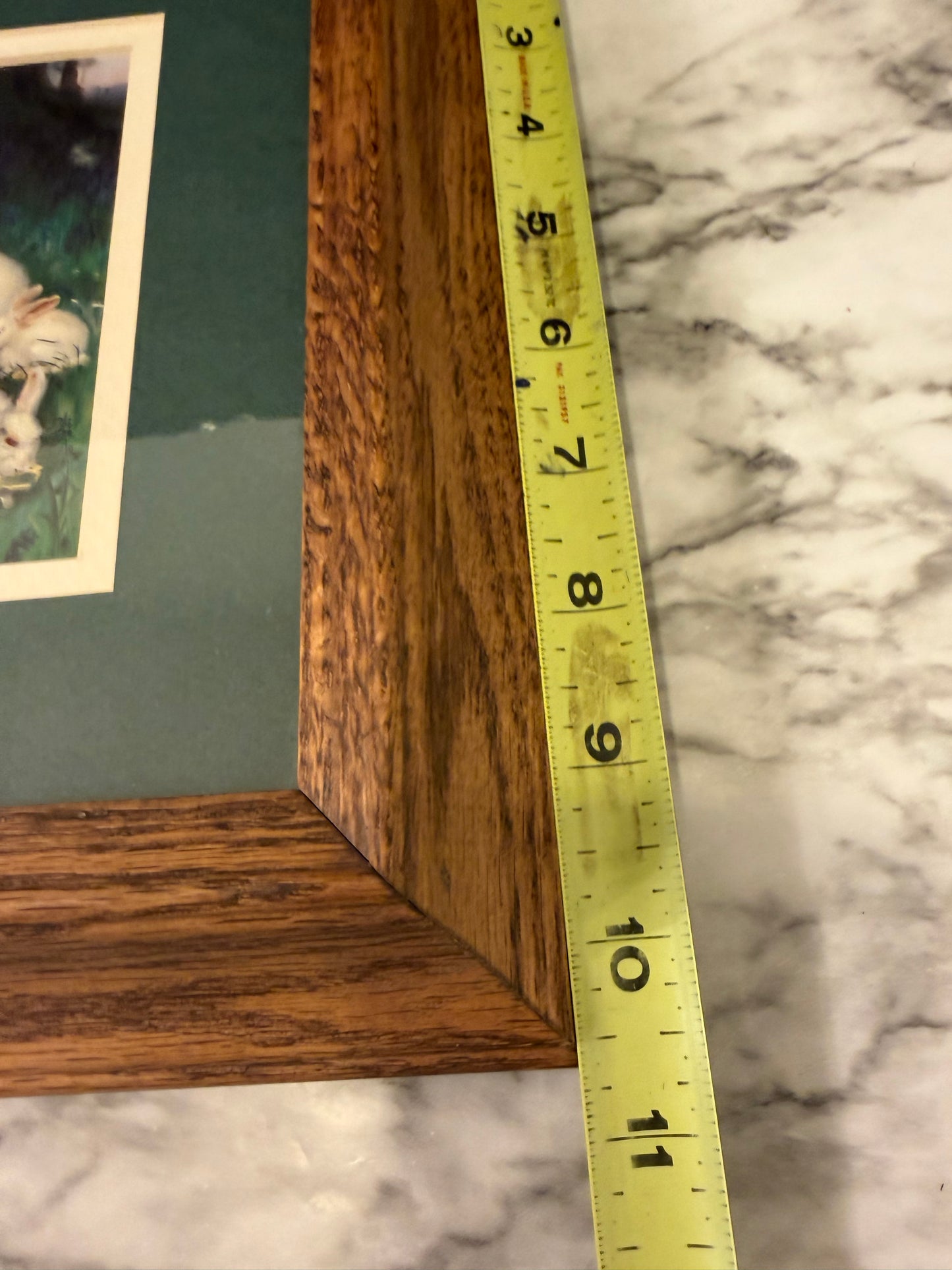 Feeding Rabbits Print in Oak Frame
