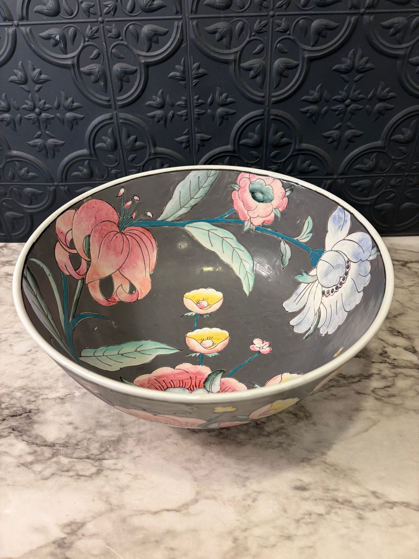Macau Enamel Bowl Grey Pink and blue